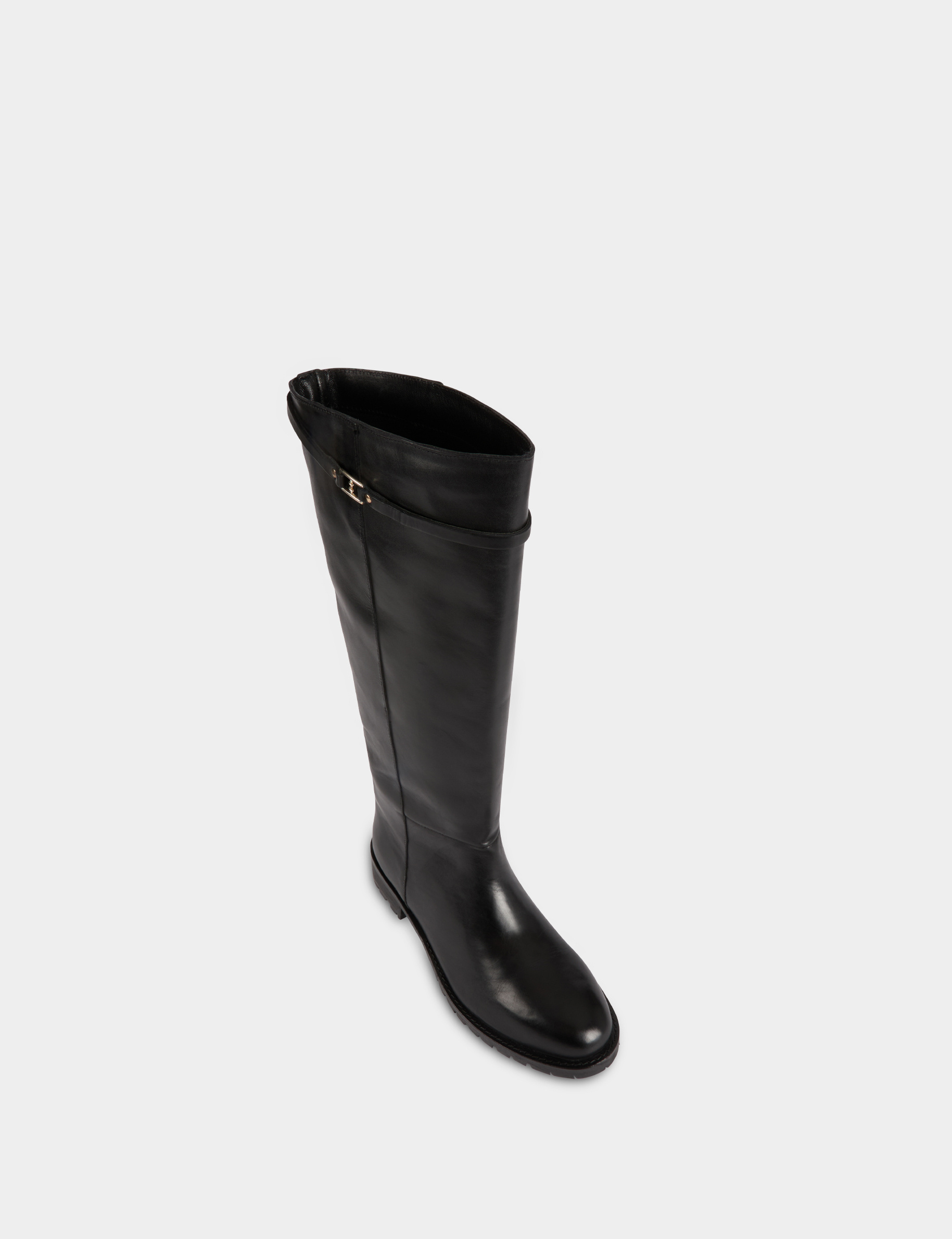 Bota ecuestre de piel sint&eacute;tica negro mujer
