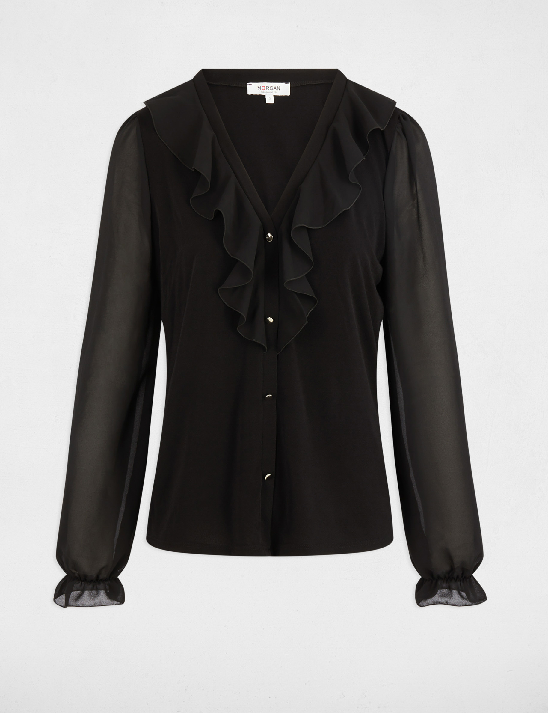 Camiseta de gasa con cuello en v negro mujer