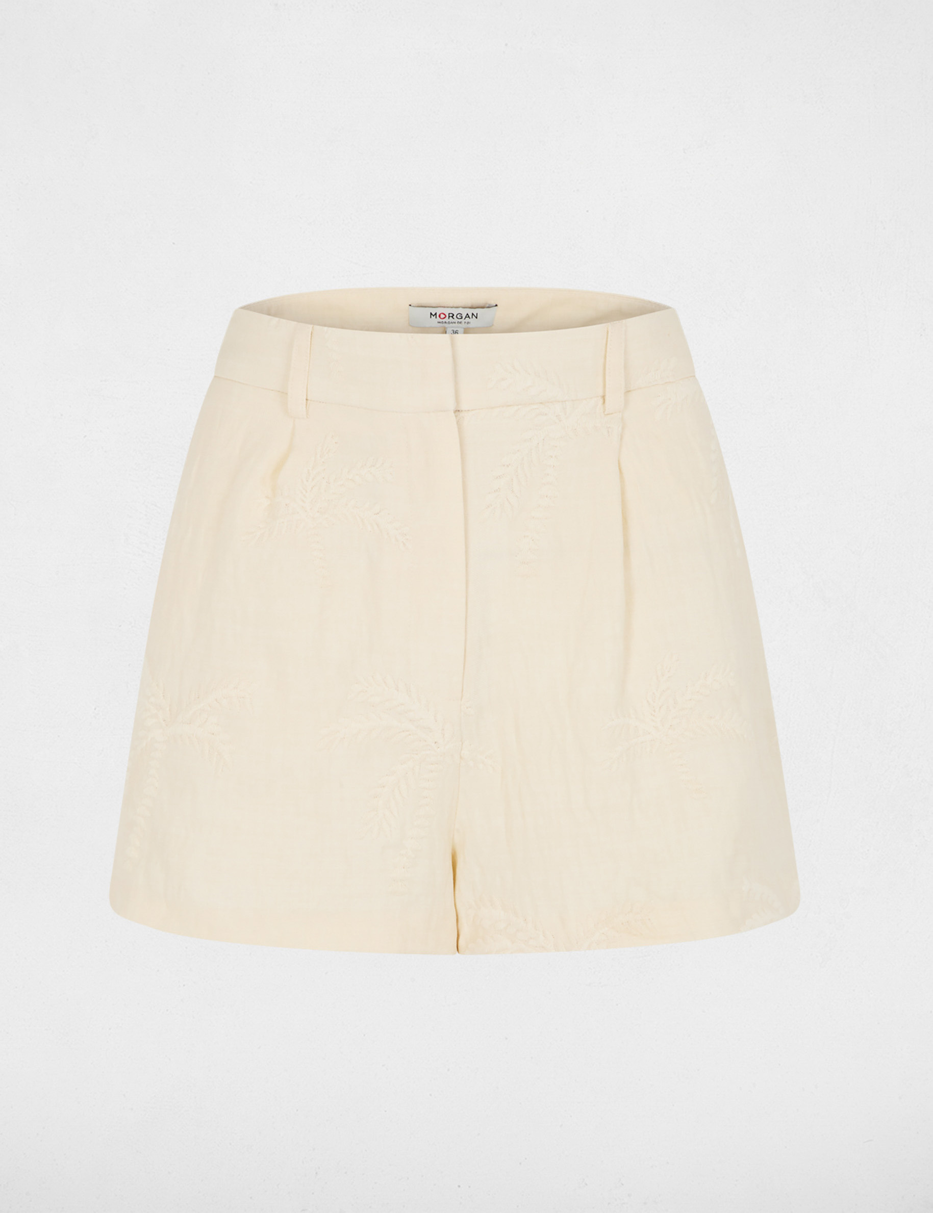 Pantal&oacute;n corto de tiro alto creme mujer