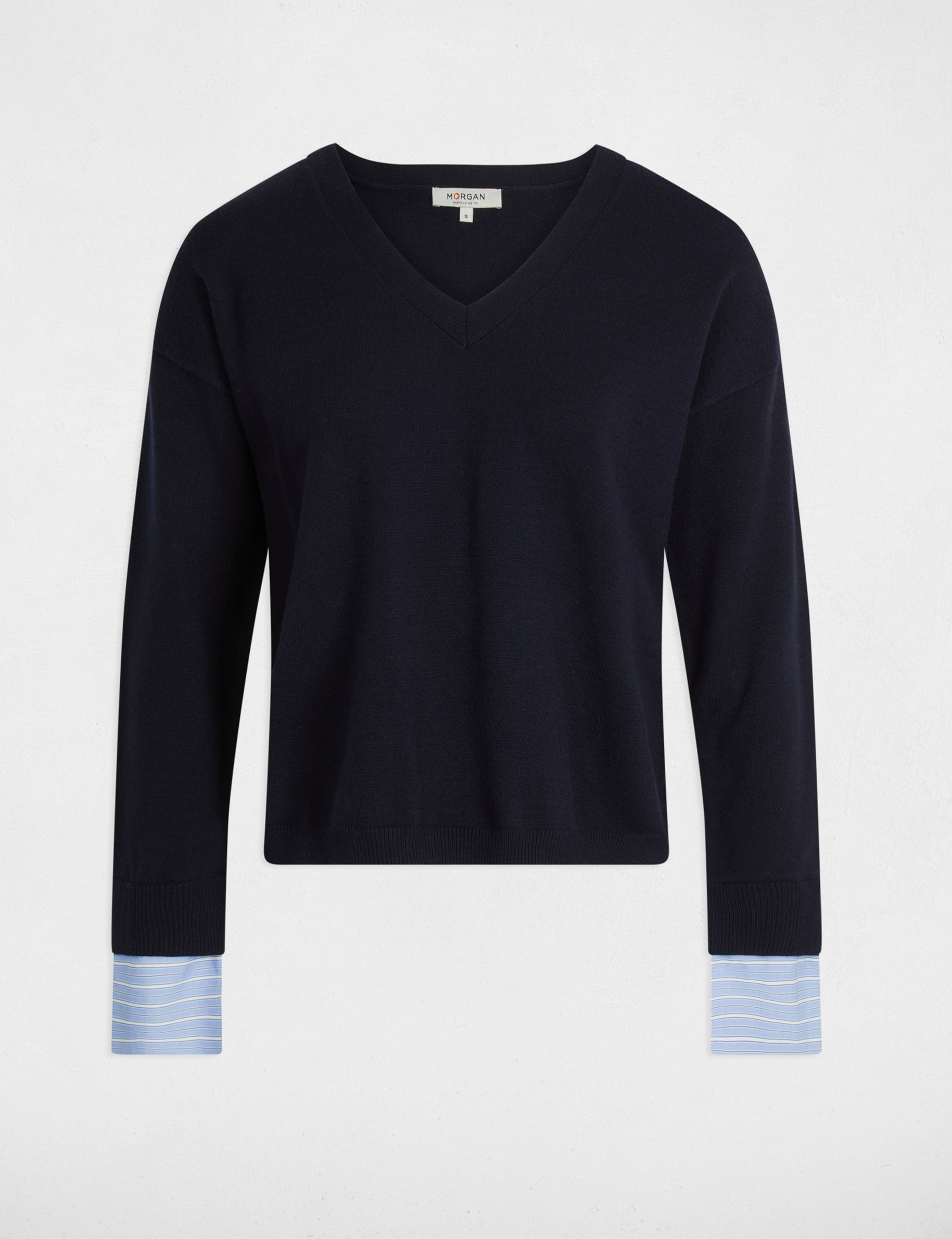 Jersey escote en V azul marino mujer