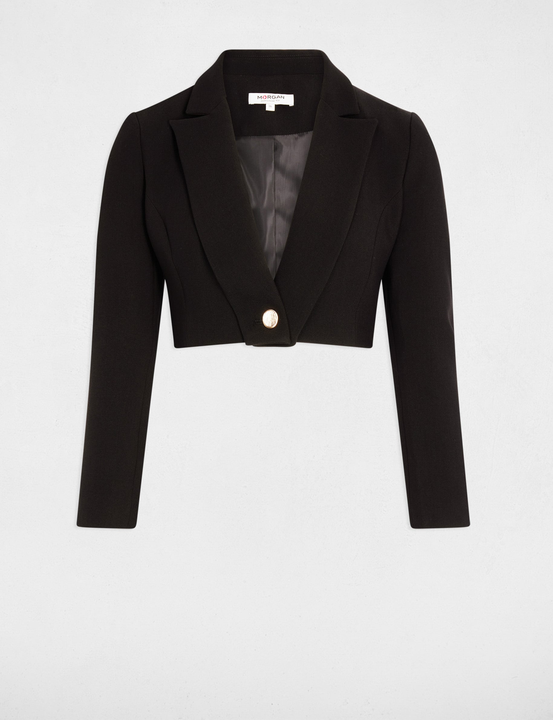 Chaqueta recta y corta negro mujer