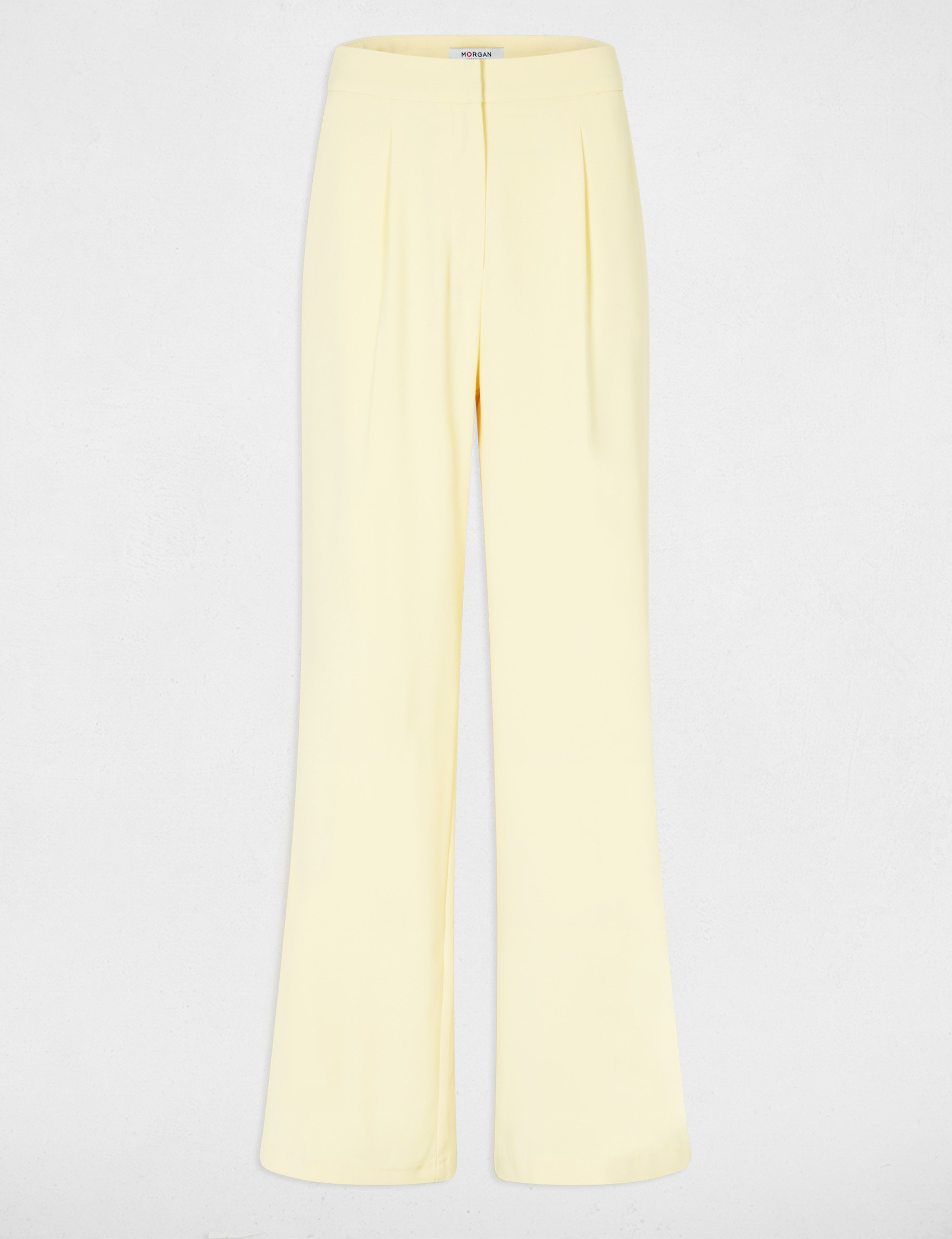 Pantal&oacute;n ancho de tiro alto amarillo claro mujer