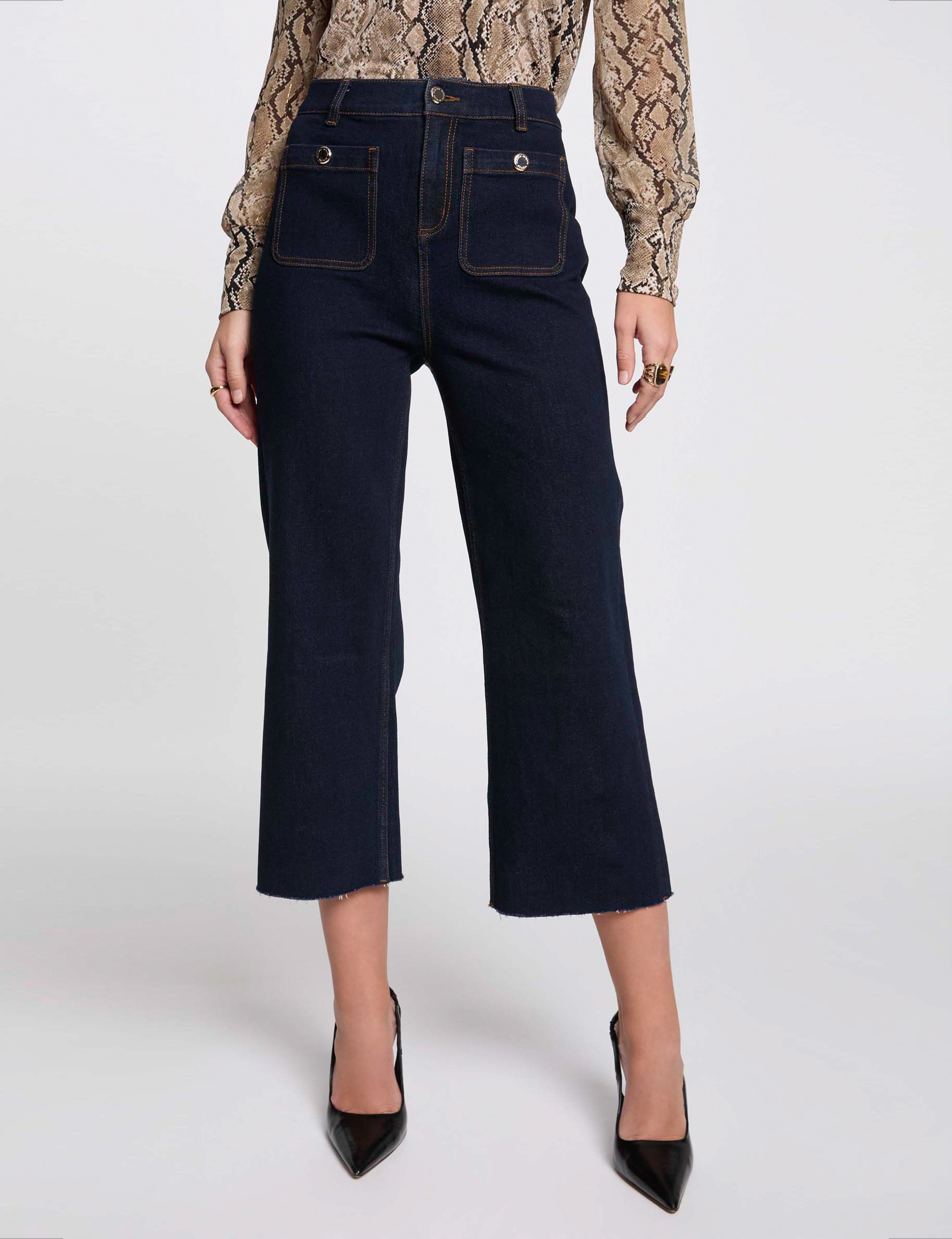 pantalon pernera ancha denim crudo mujer Pantalón pernera ancha denim crudo mujer