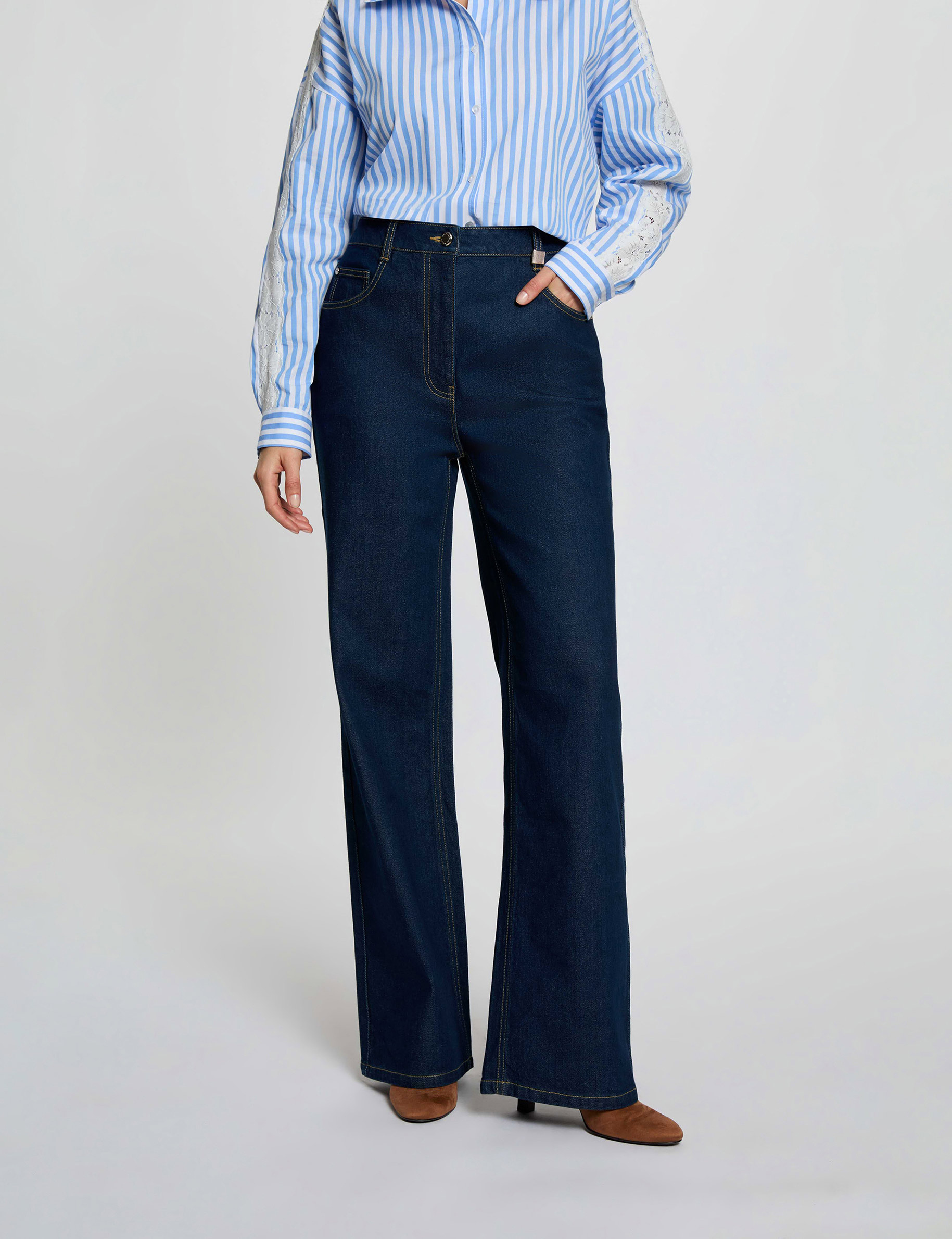 Vaquero ancho de tiro alto denim crudo mujer
