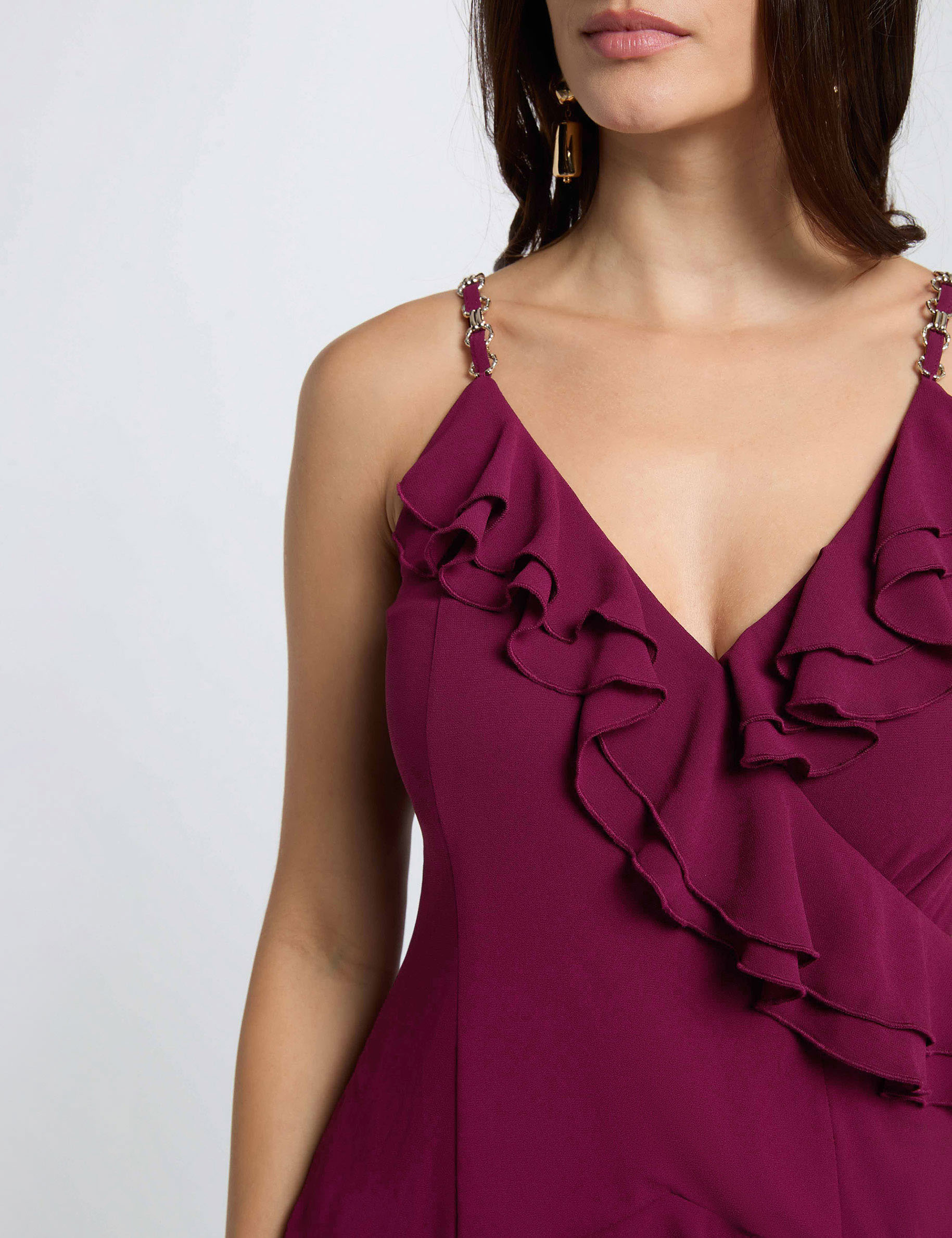 Vestido corto con cuello en V ciruela mujer