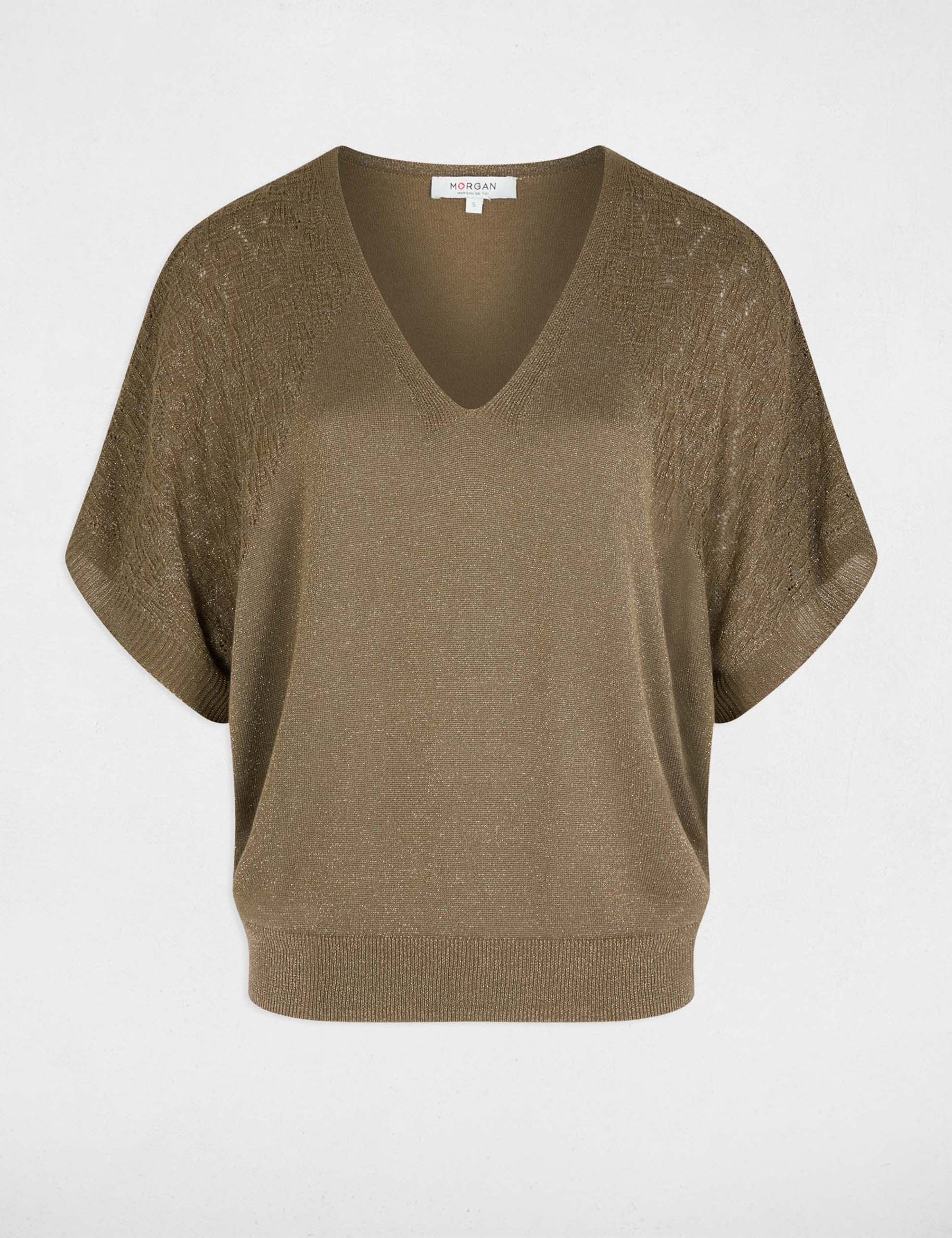 Jersey oversize con cuello v verde caqui mujer
