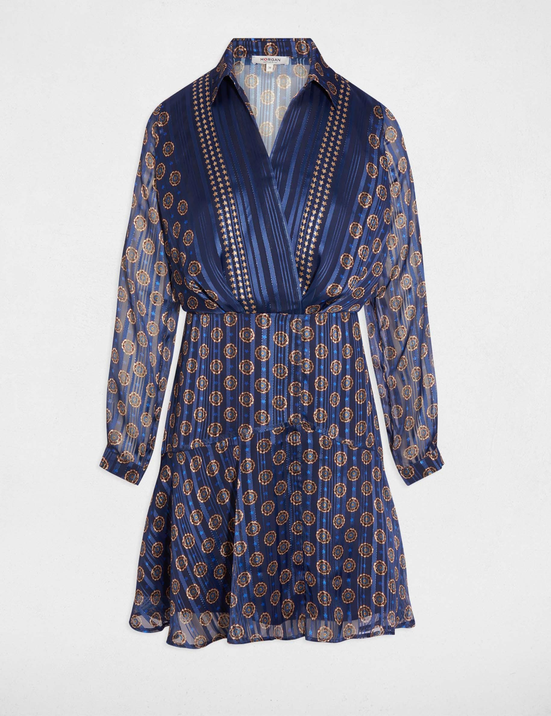 Vestido fluido con cuello en V multicolor mujer