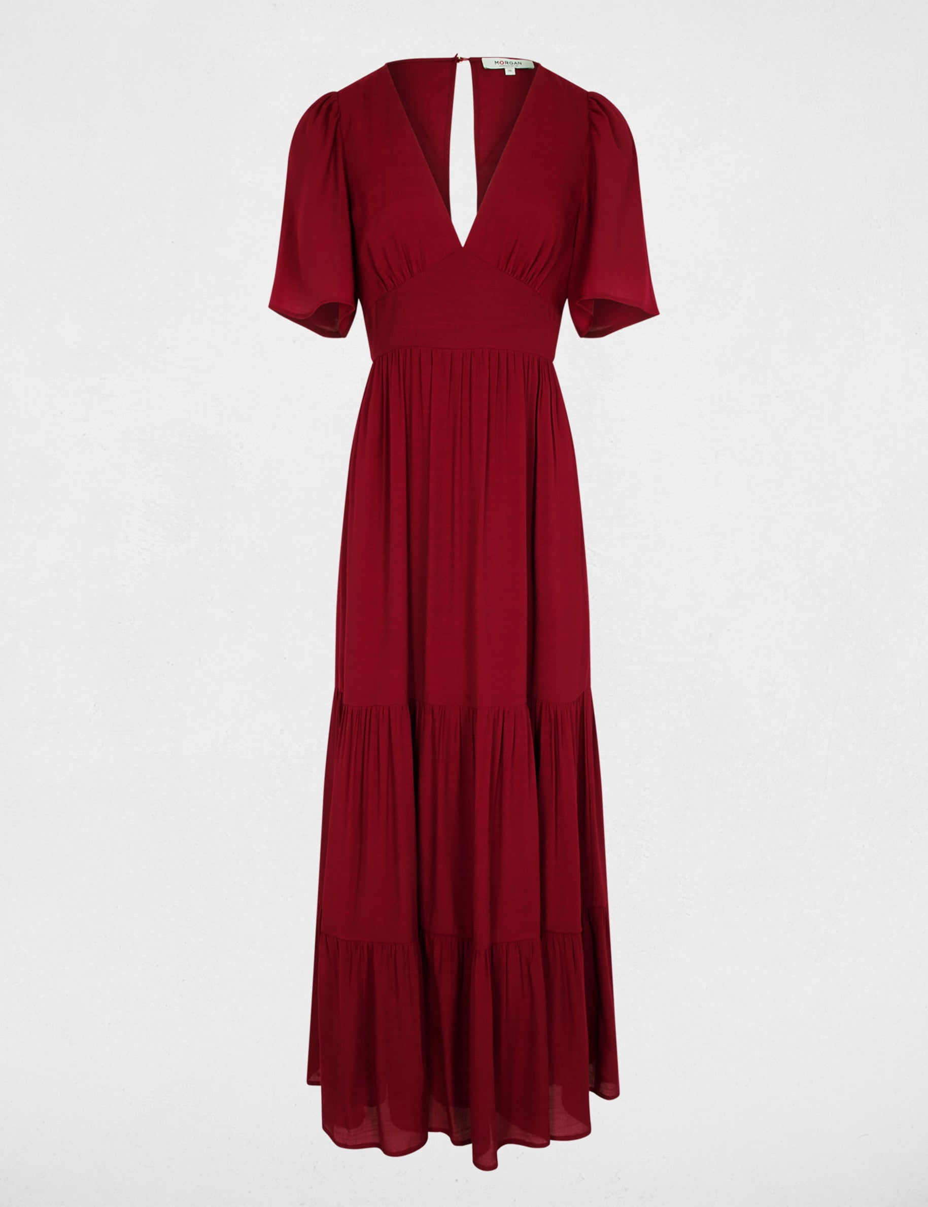 Vestido largo con cuello en V burdeos mujer