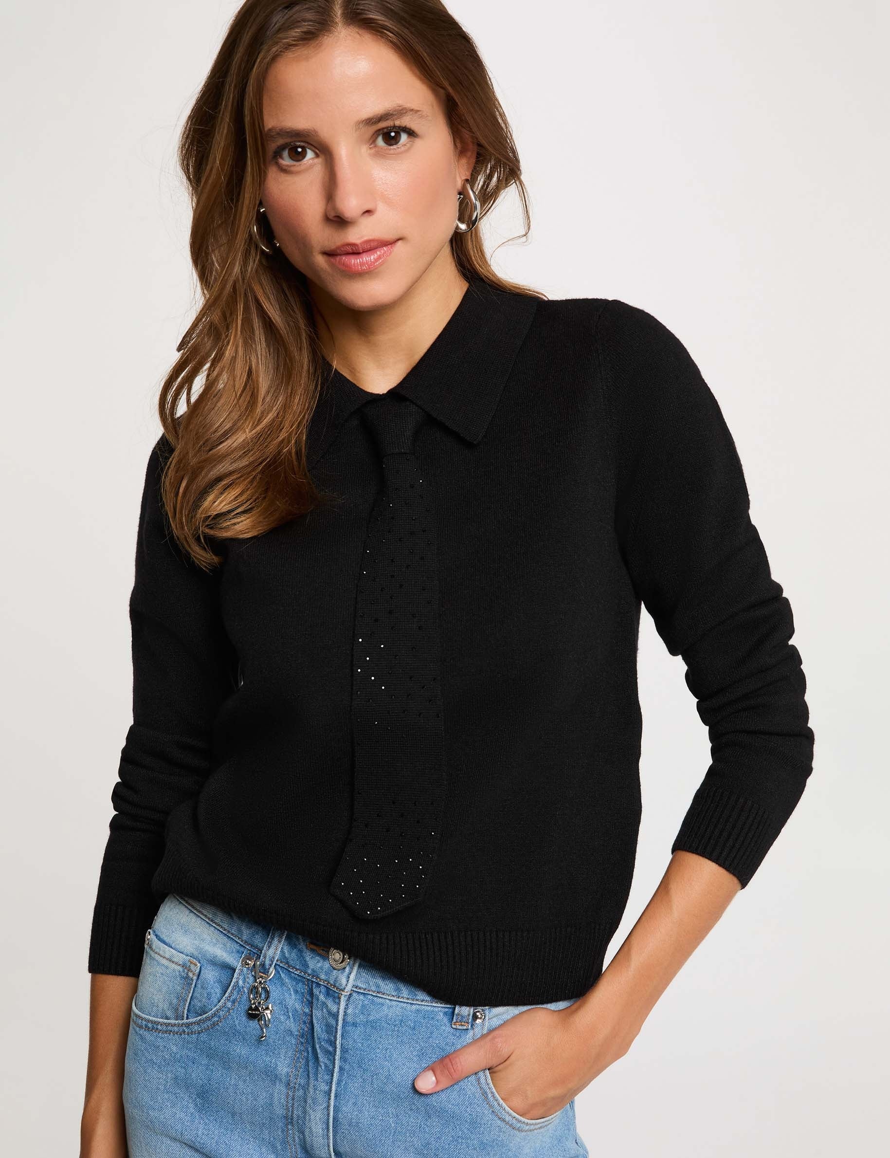 Jersey con cuello vuelto negro mujer