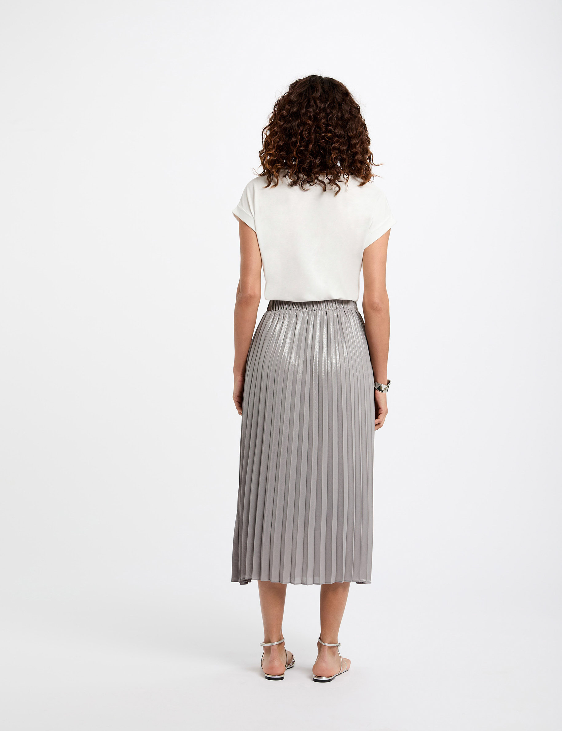 Falda larga plisada couleur argent mujer