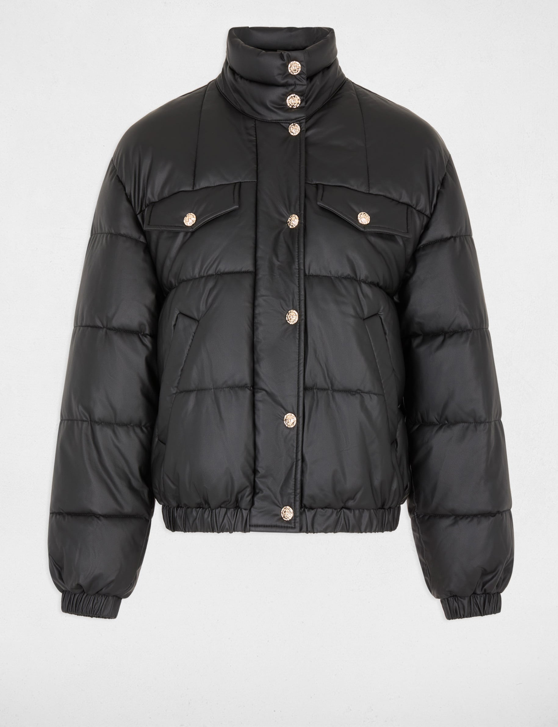 Plum&iacute;fero de cuero sint&eacute;tico cuello alto negro mujer