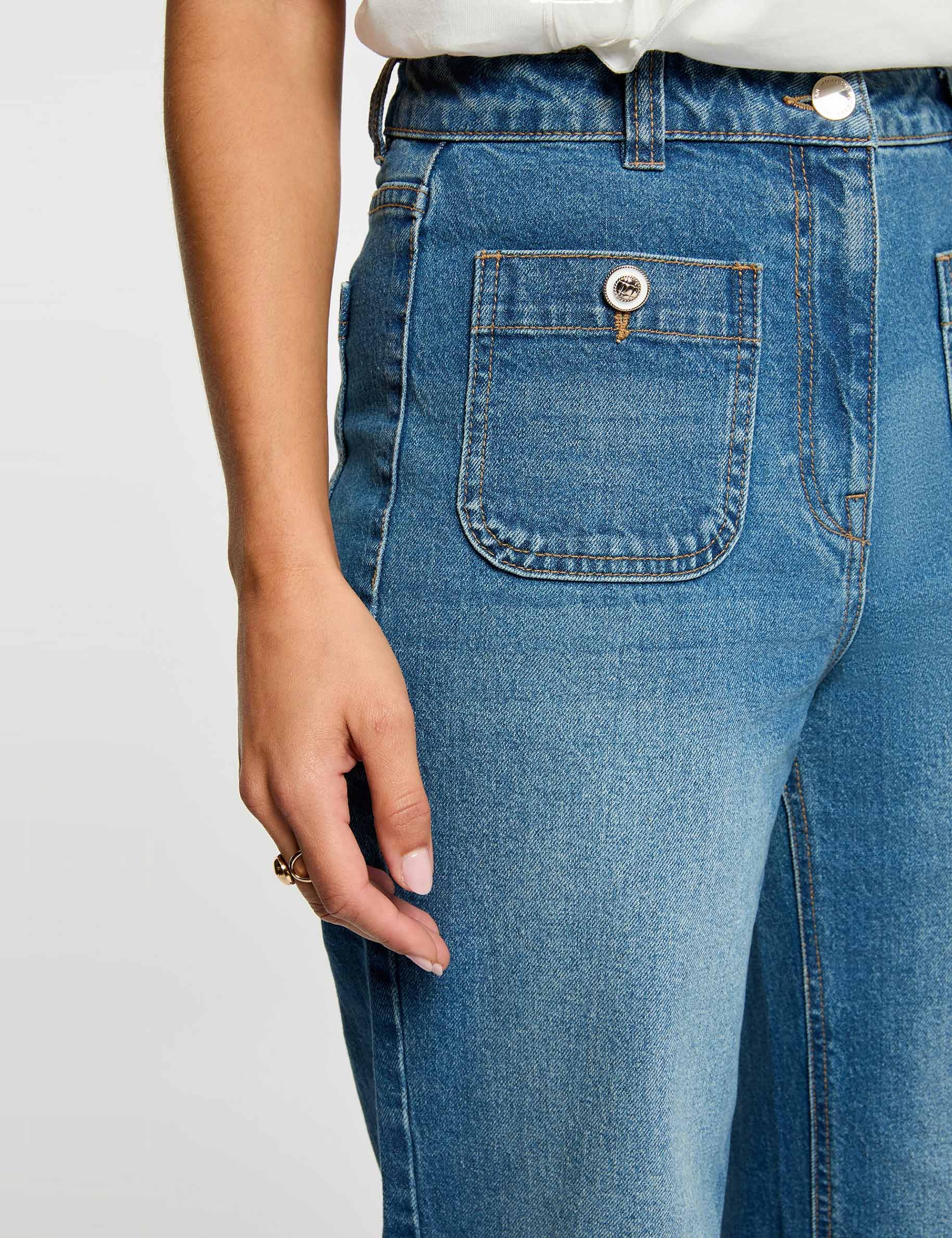 Jean ancho de tiro alto denim stone mujer