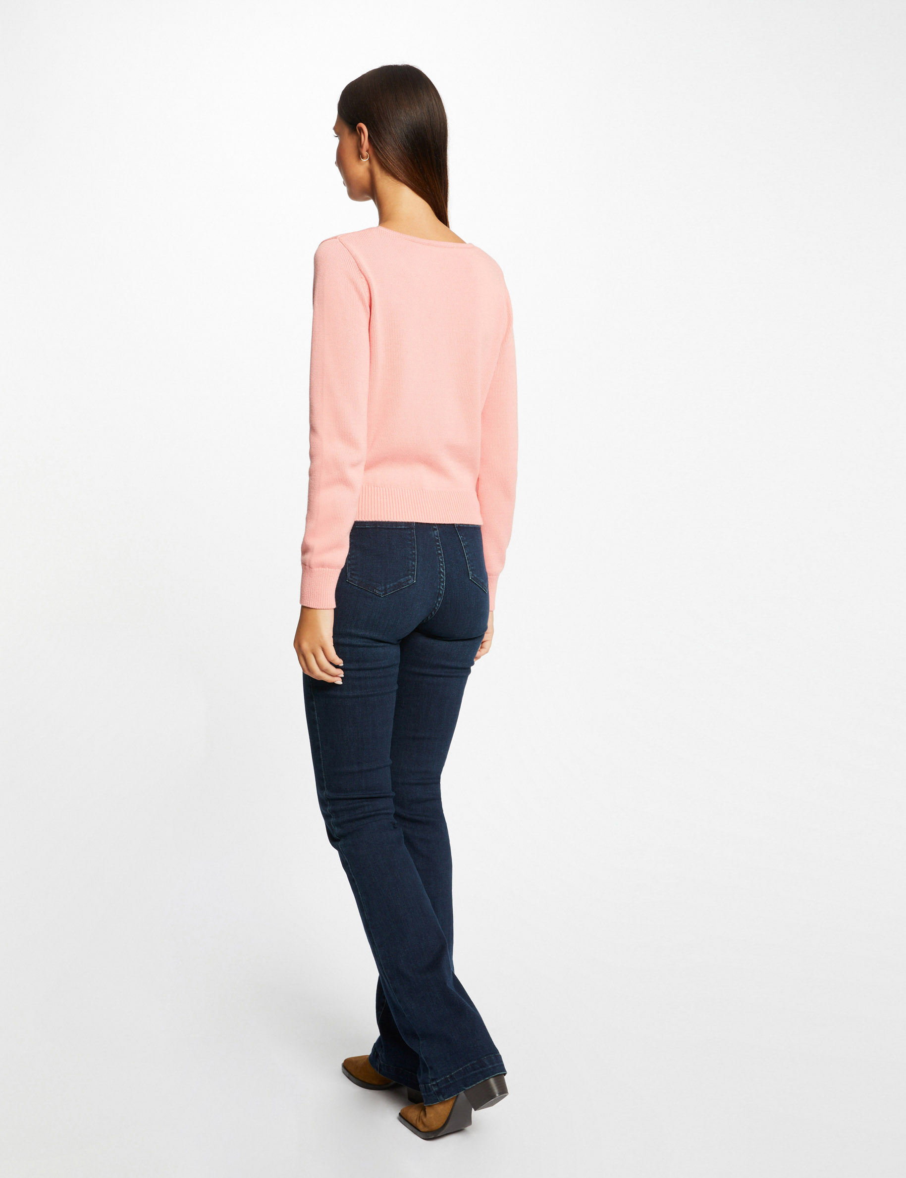cardigan recto abotonado escote en v rose pale mujer Cárdigan recto abotonado escote en V rose pale mujer