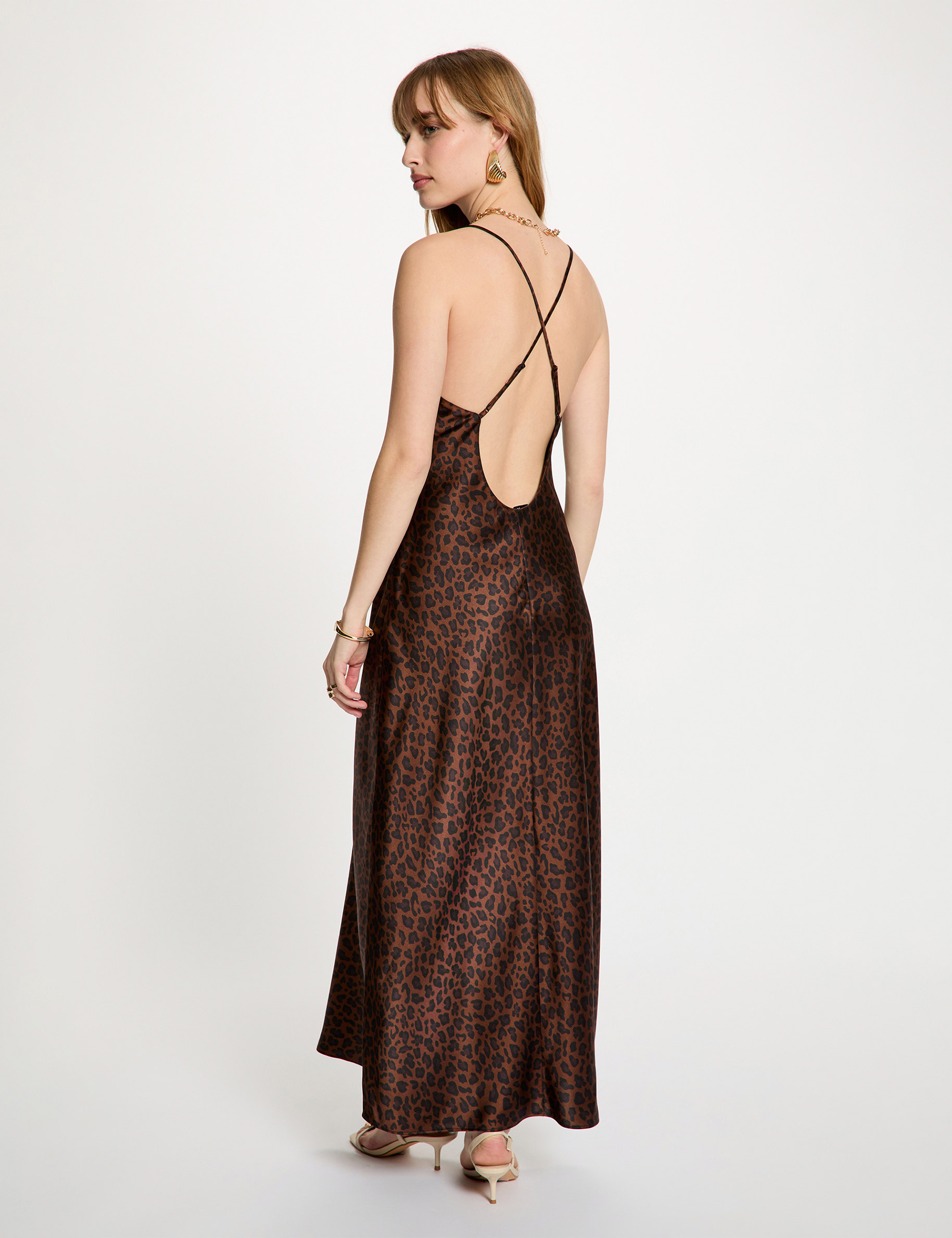 Vestido satinado con cuello en v multicolor mujer