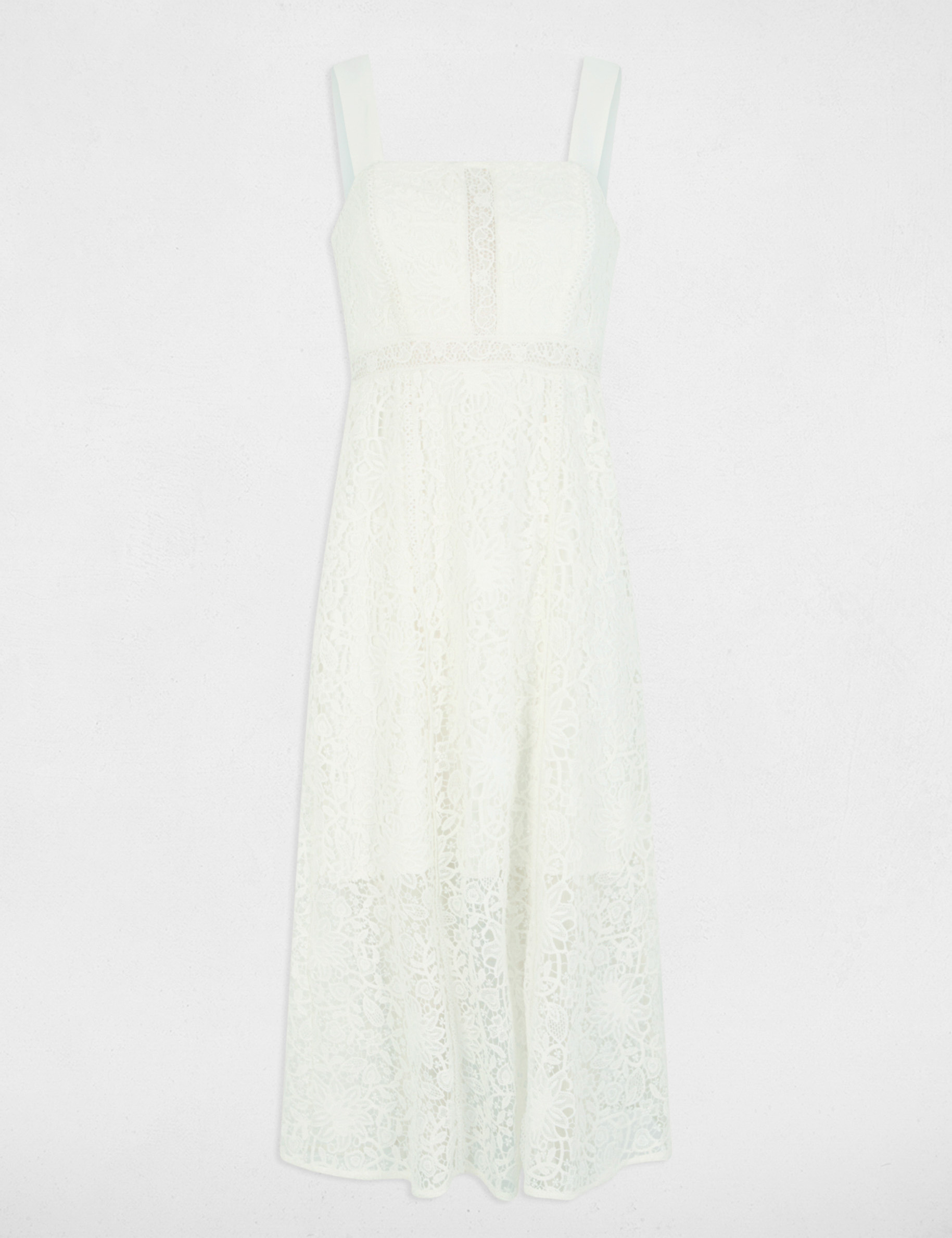 vestido midi evase encaje blanco mujer Vestido midi evasé encaje blanco mujer