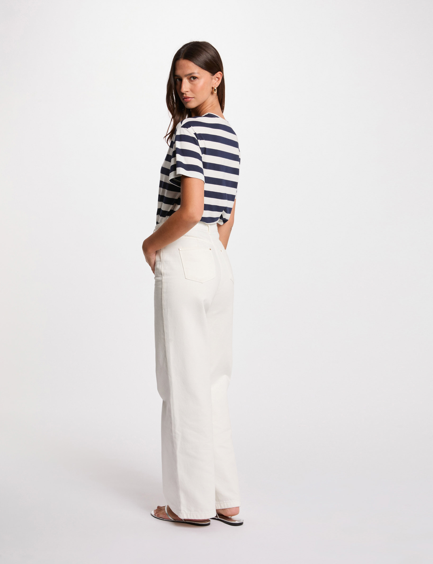 camiseta manga corta rayada blanco mujer Camiseta manga corta rayada blanco mujer