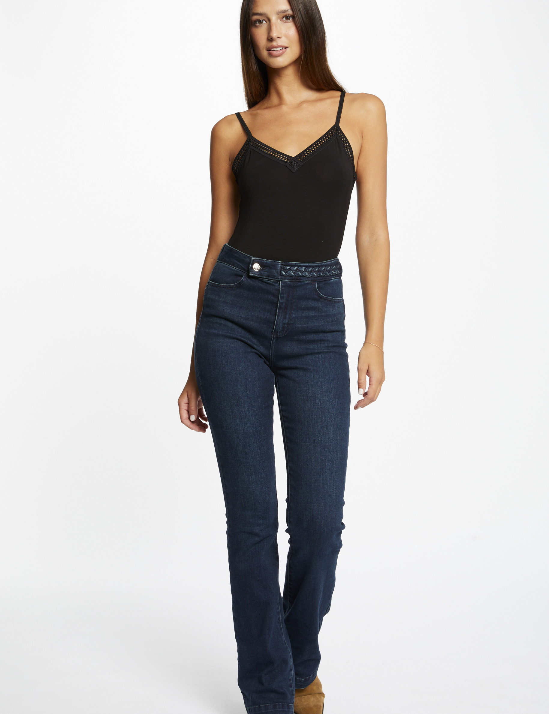 top tirantes finos con bandas de encaje negro mujer Top tirantes finos con bandas de encaje negro mujer