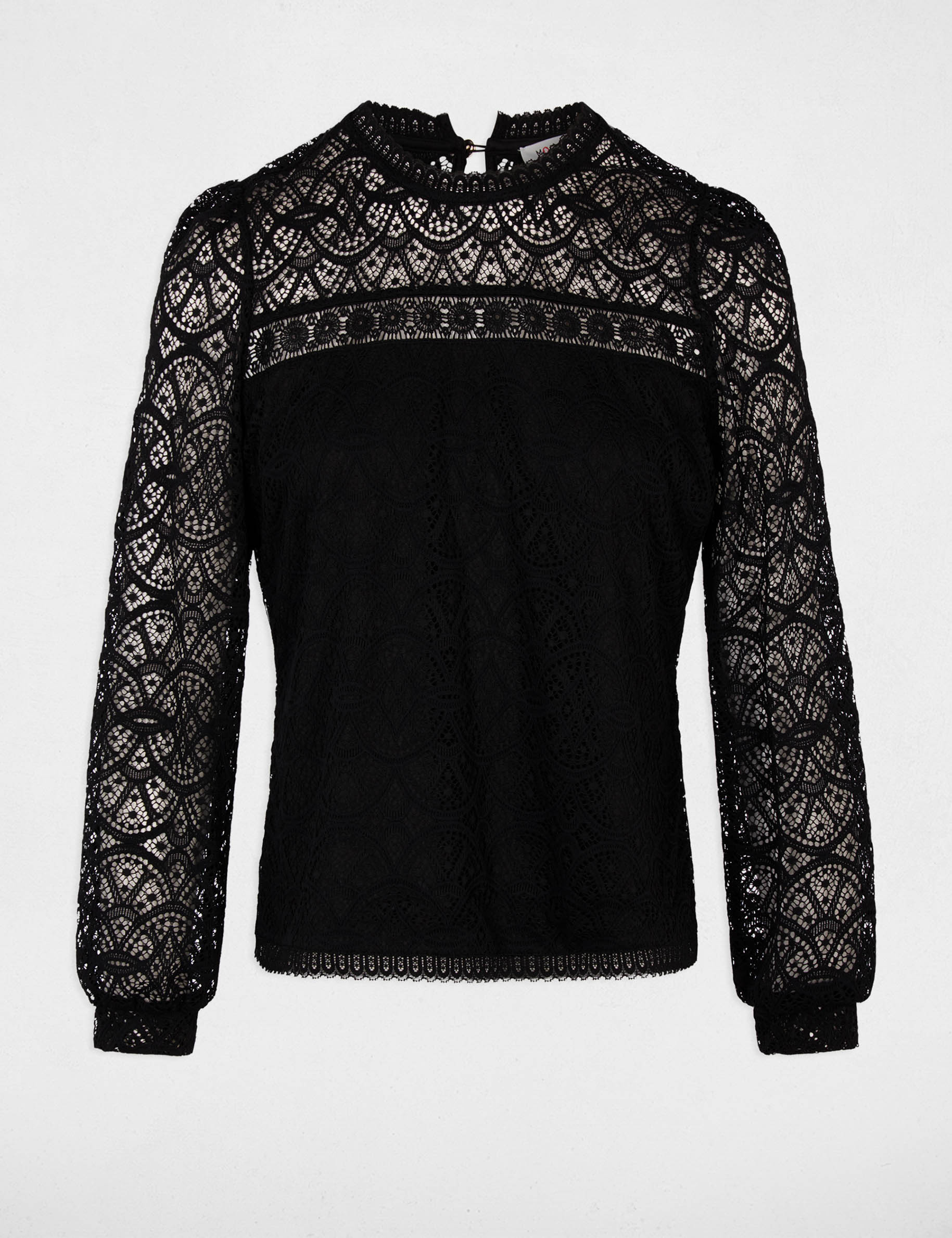 Camiseta de encaje manga larga negro mujer