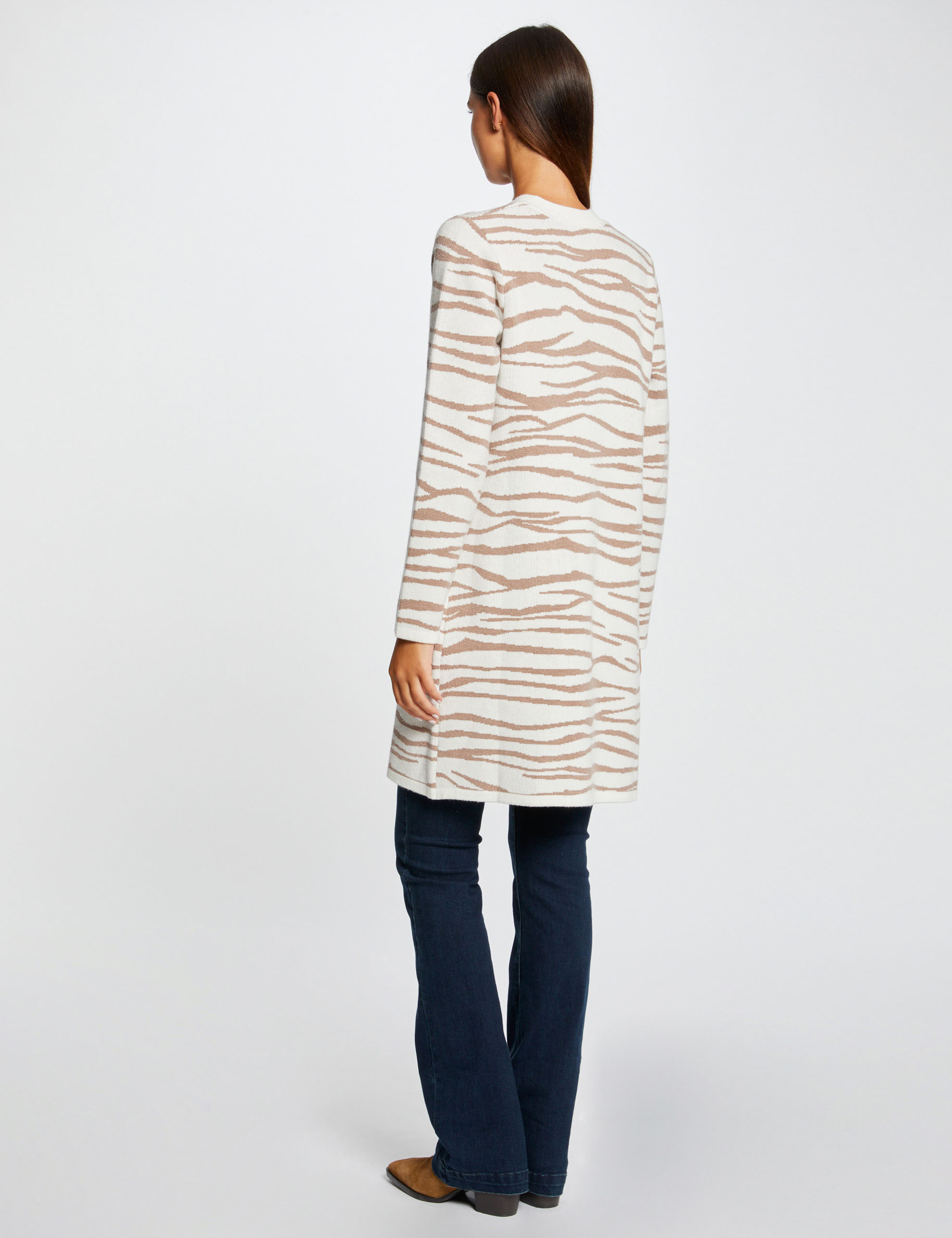 cardigan largo estampado de cebra crudo mujer Cárdigan largo estampado de cebra crudo mujer