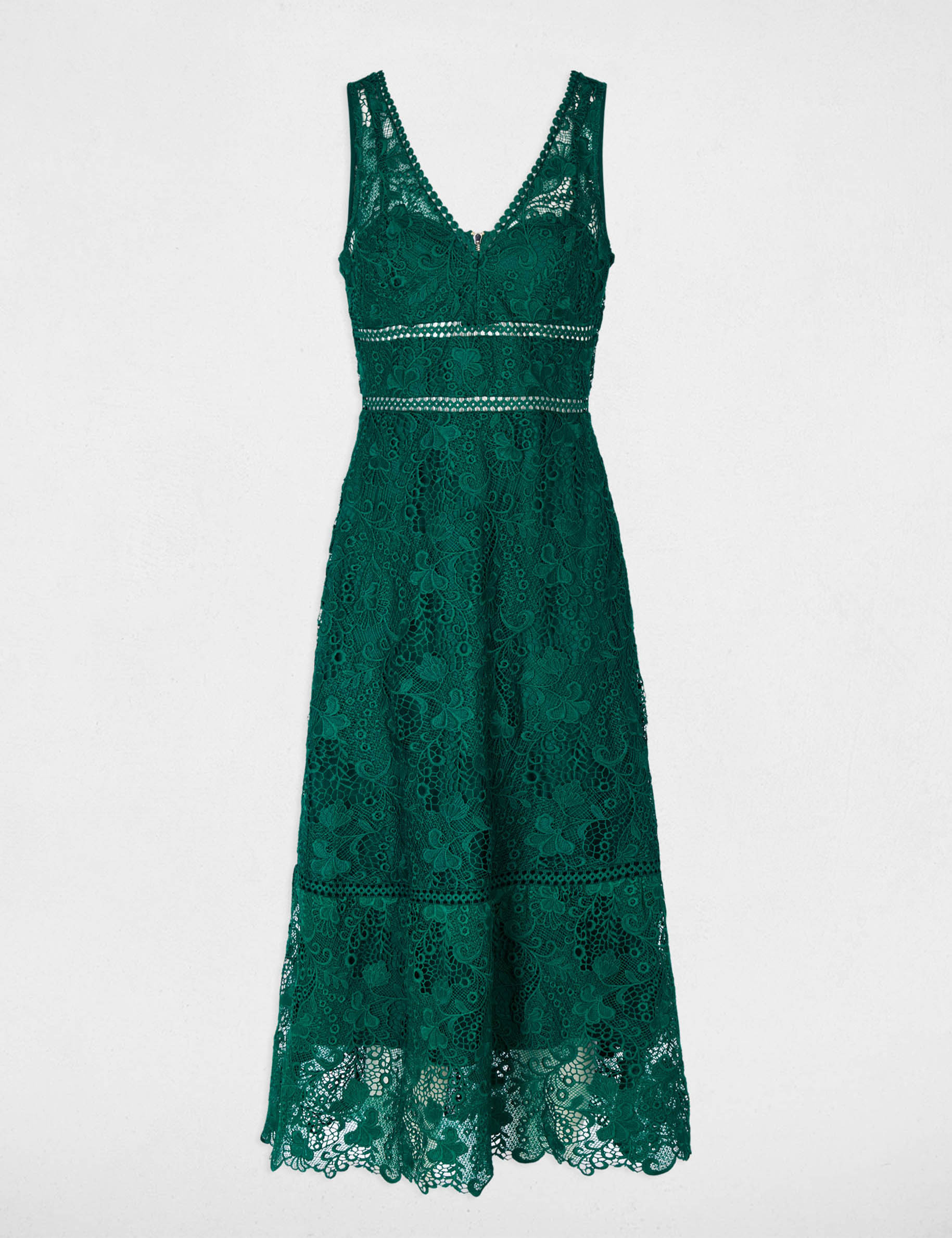 Vestido largo de encaje verde mujer