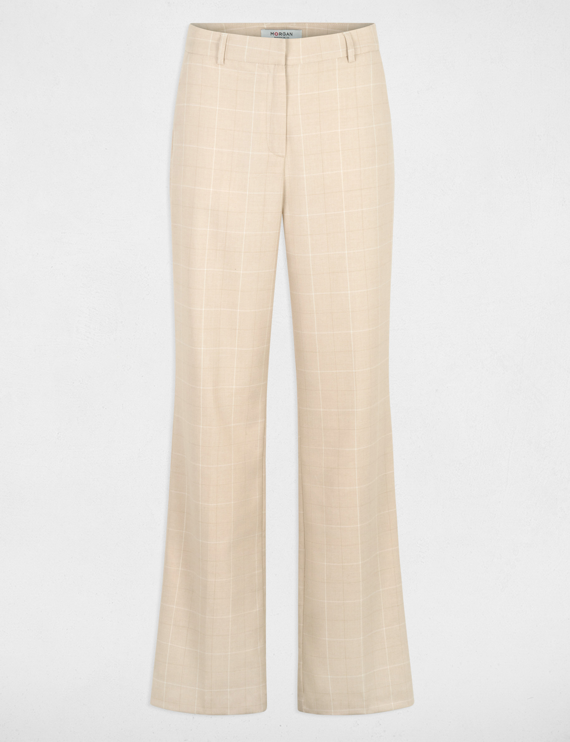 Pantal&oacute;n recto de tiro alto beige mujer