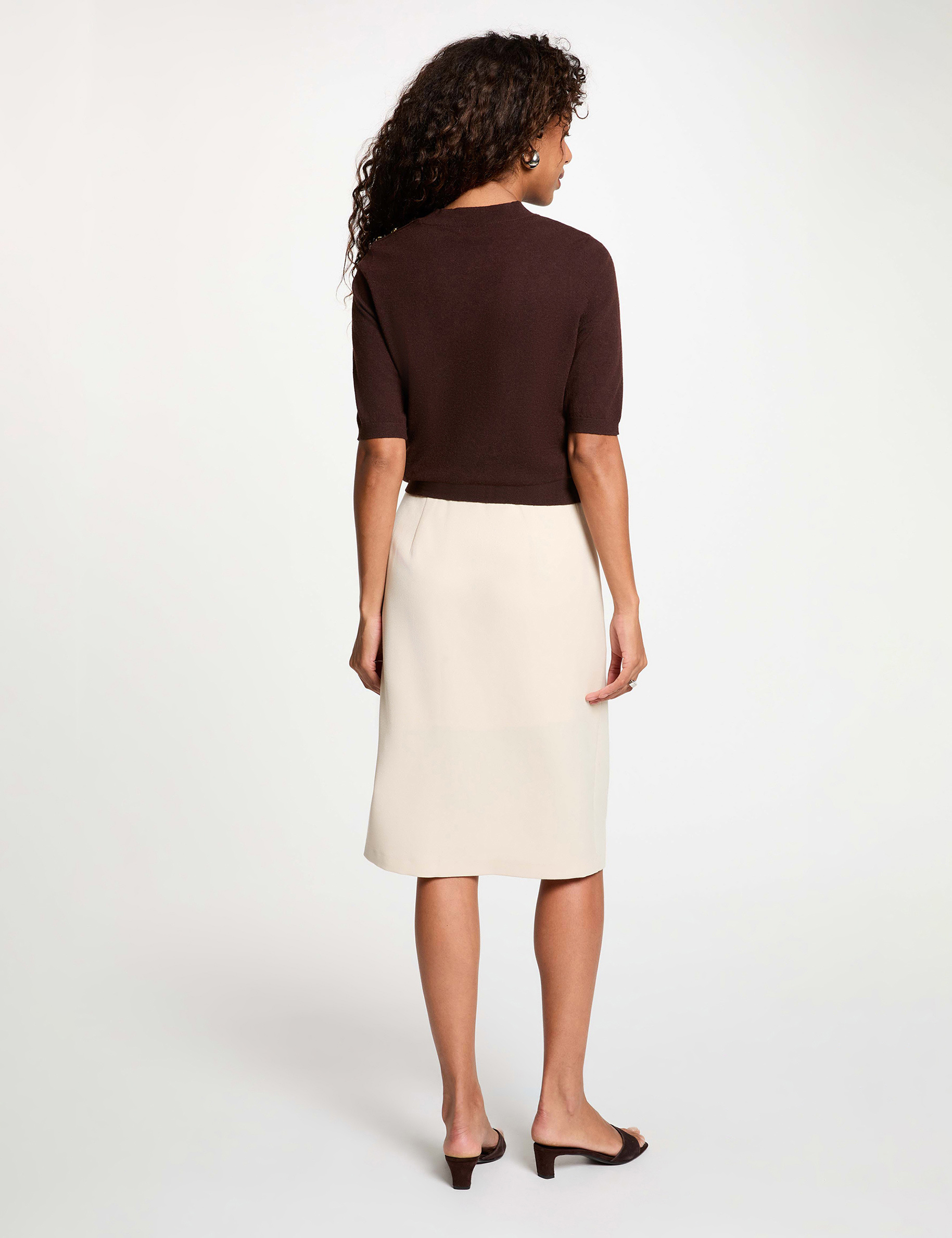 Falda l&aacute;piz de cintura alta beige mujer