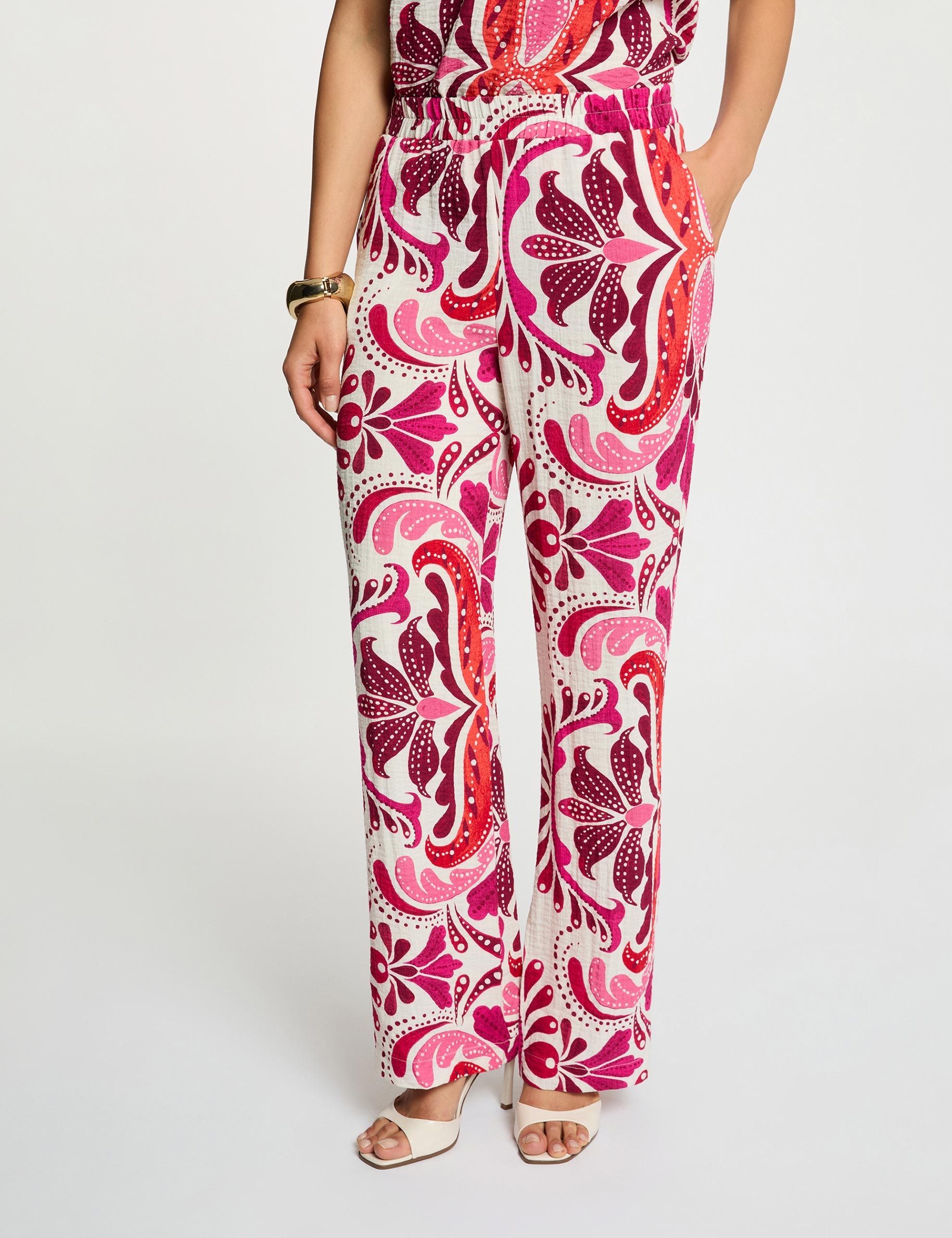 Pantal&oacute;n recto fluido multicolor mujer