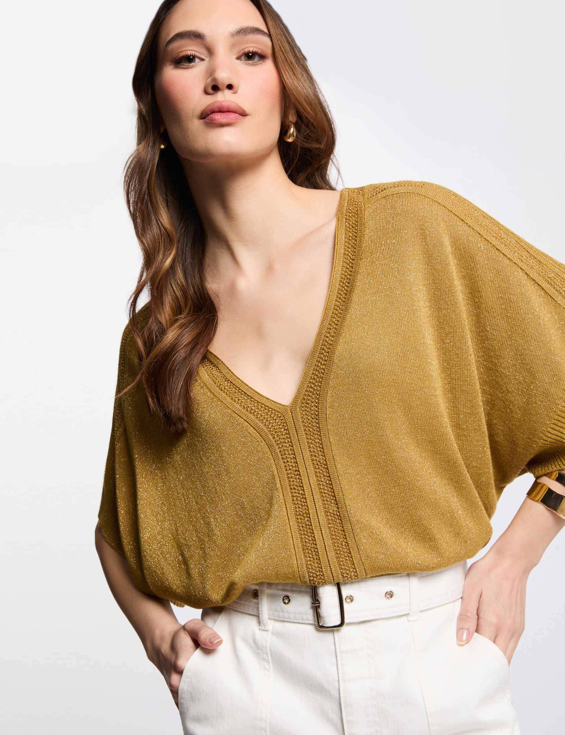 jersey manga corta y rayas amarillo mostaza mujer Jersey manga corta y rayas amarillo mostaza mujer