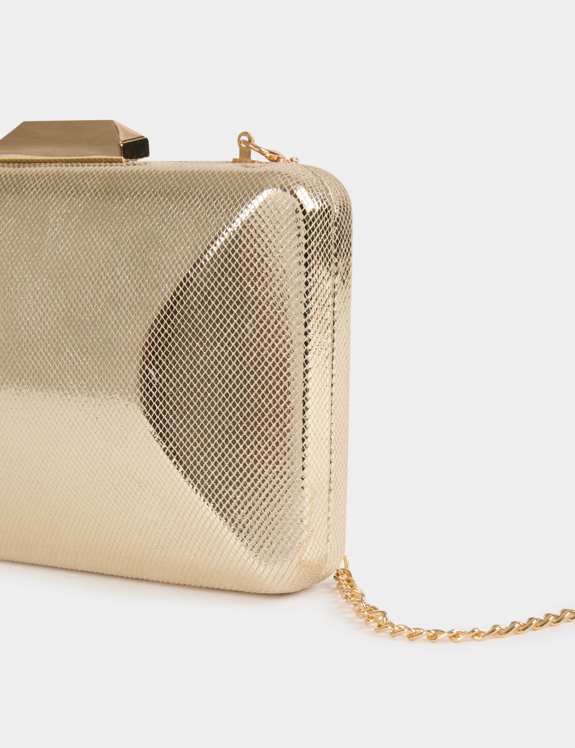 Bolso cartera mano metalizado amarillo oro mujer