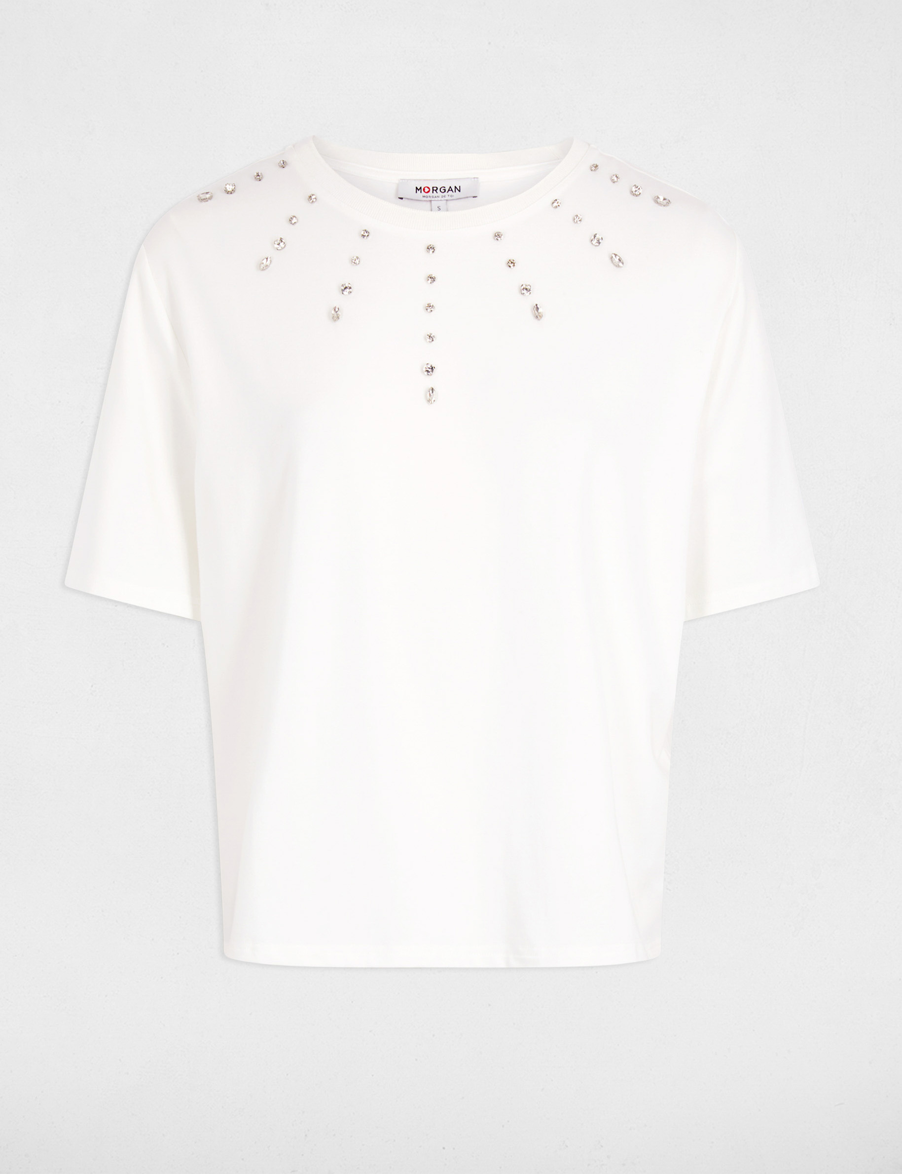 Camiseta recta de manga corta blanco mujer