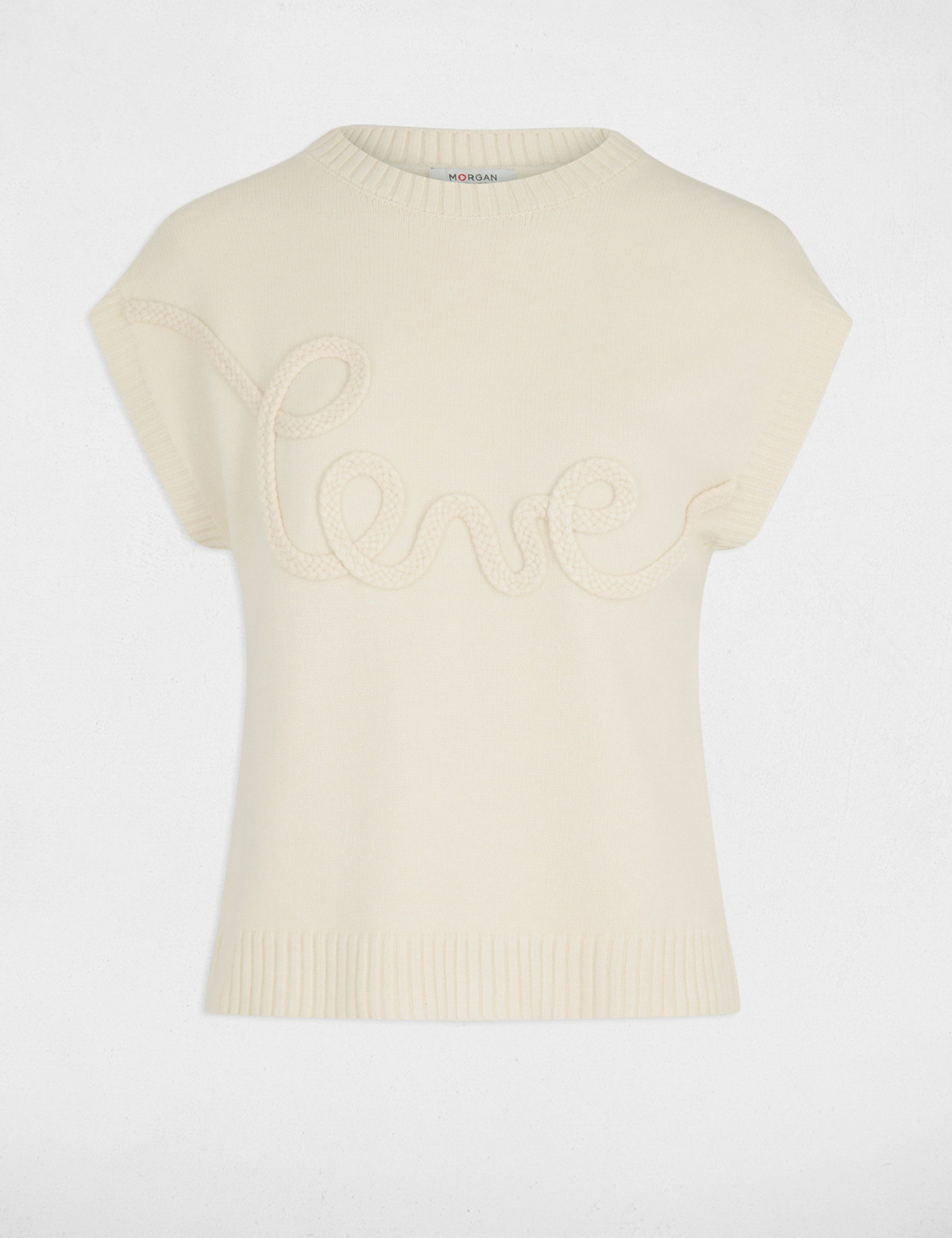 Jersey bordado con cuello redondo creme mujer