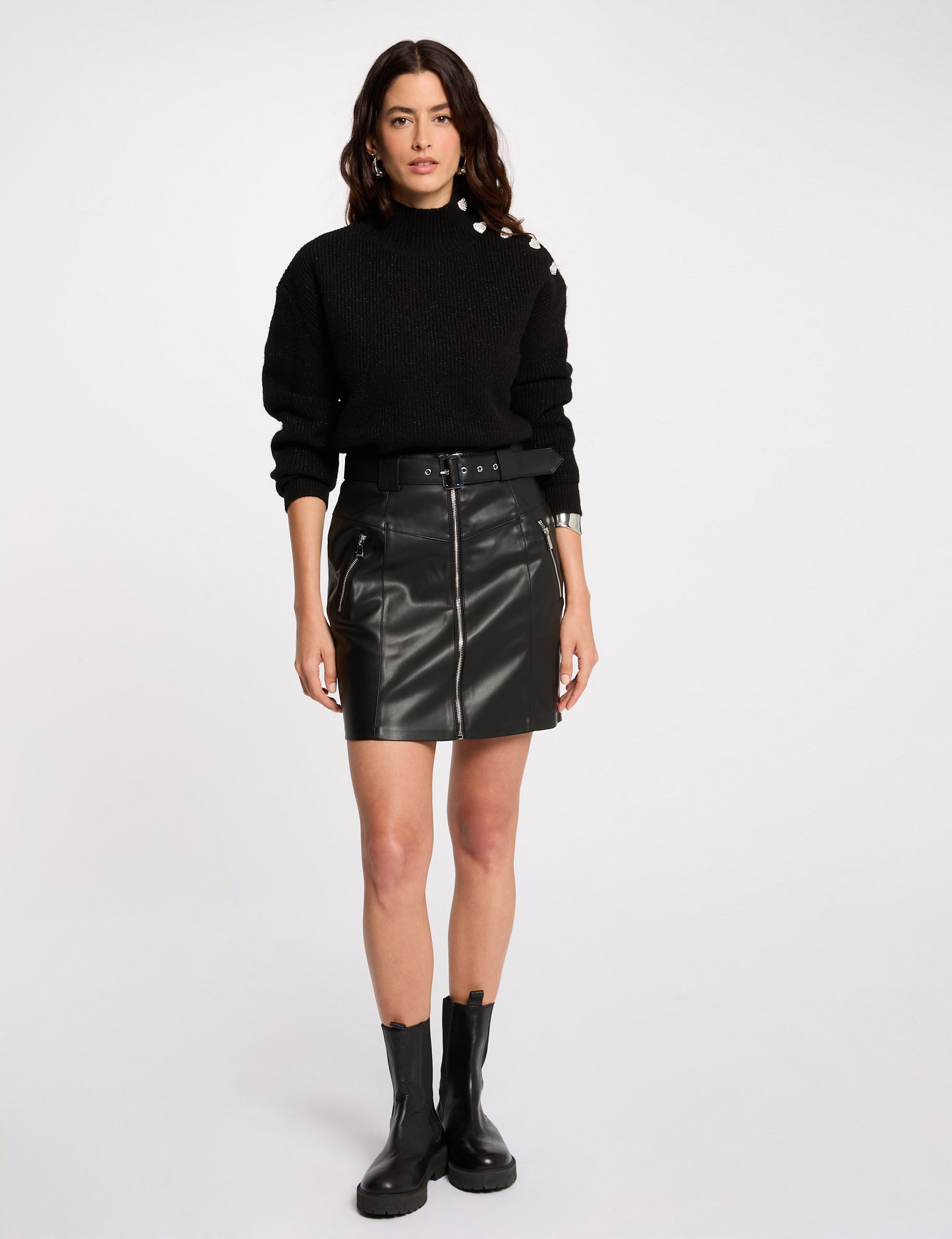 falda corta cuero sintetico negro mujer Falda corta cuero sintético negro mujer
