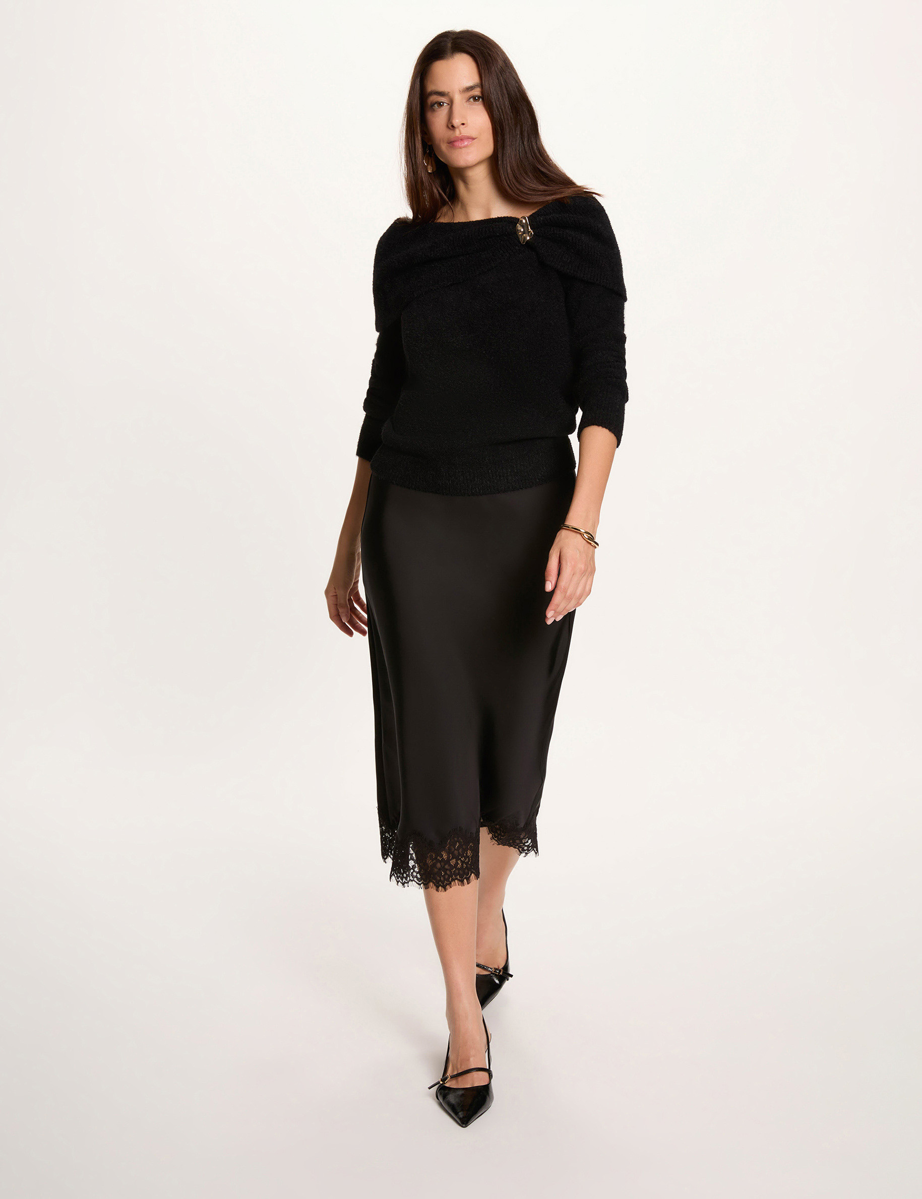 Jersey con cuello bardot negro mujer