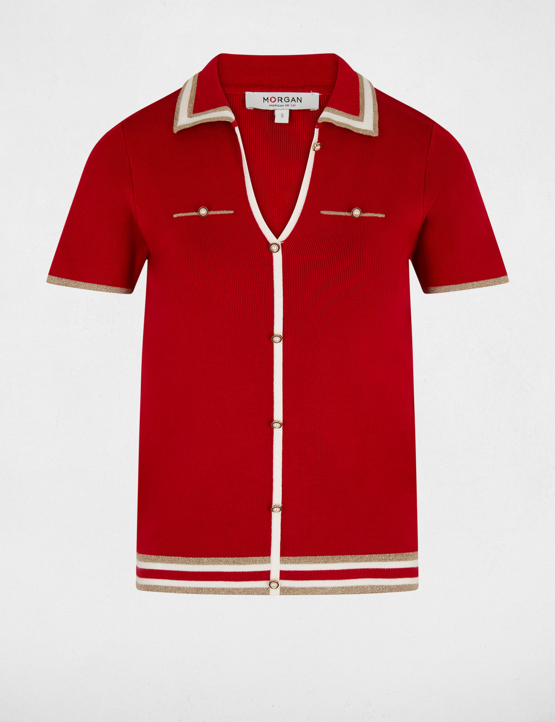 Jersey cuello tipo polo manga corta rojo mujer