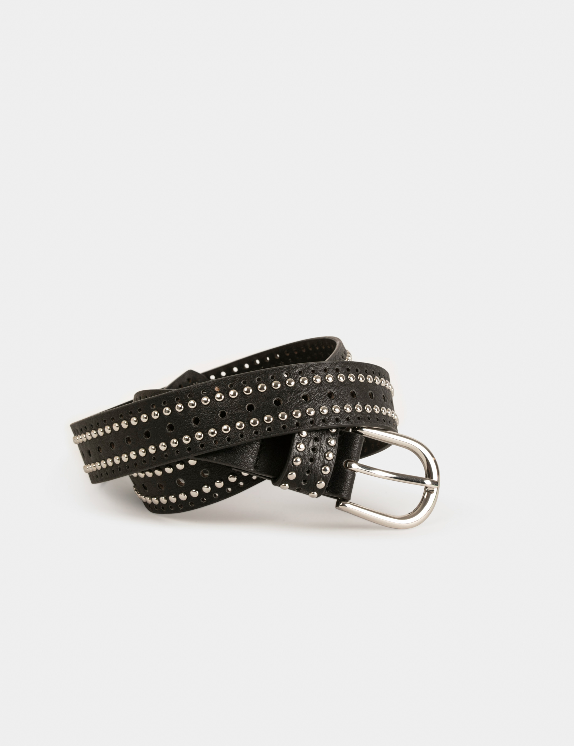 cinturon con tachuelas y perforaciones negro mujer Cinturón con tachuelas y perforaciones negro mujer