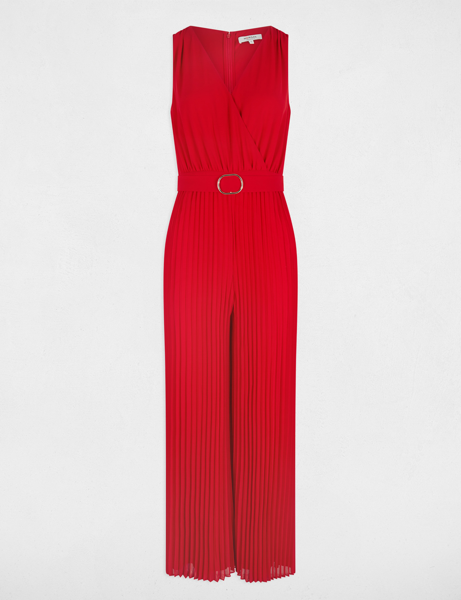 mono largo holgado con pernera plisada rojo mujer Mono largo holgado con pernera plisada rojo mujer