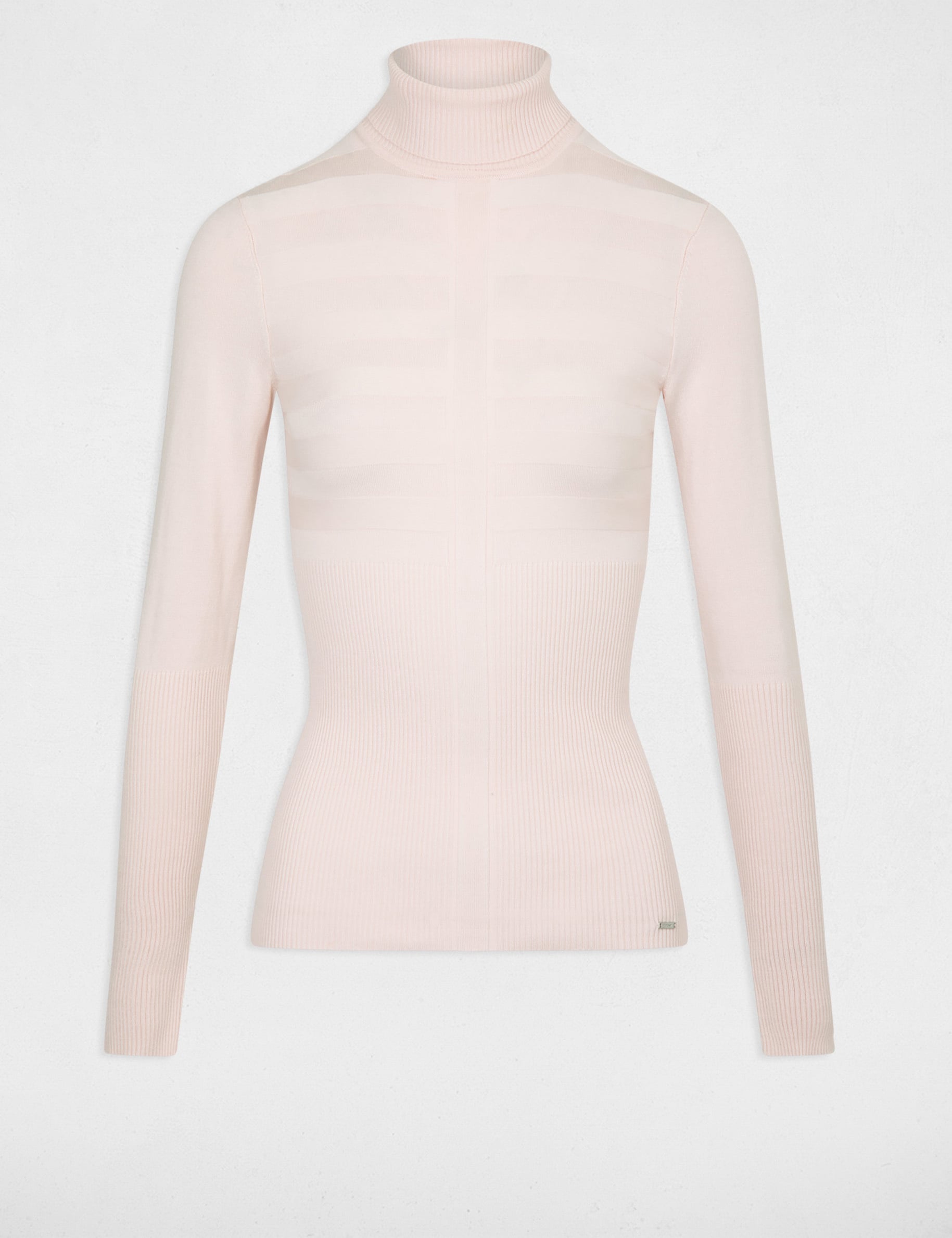 Jersey ajustado de cuello alto rosa mujer