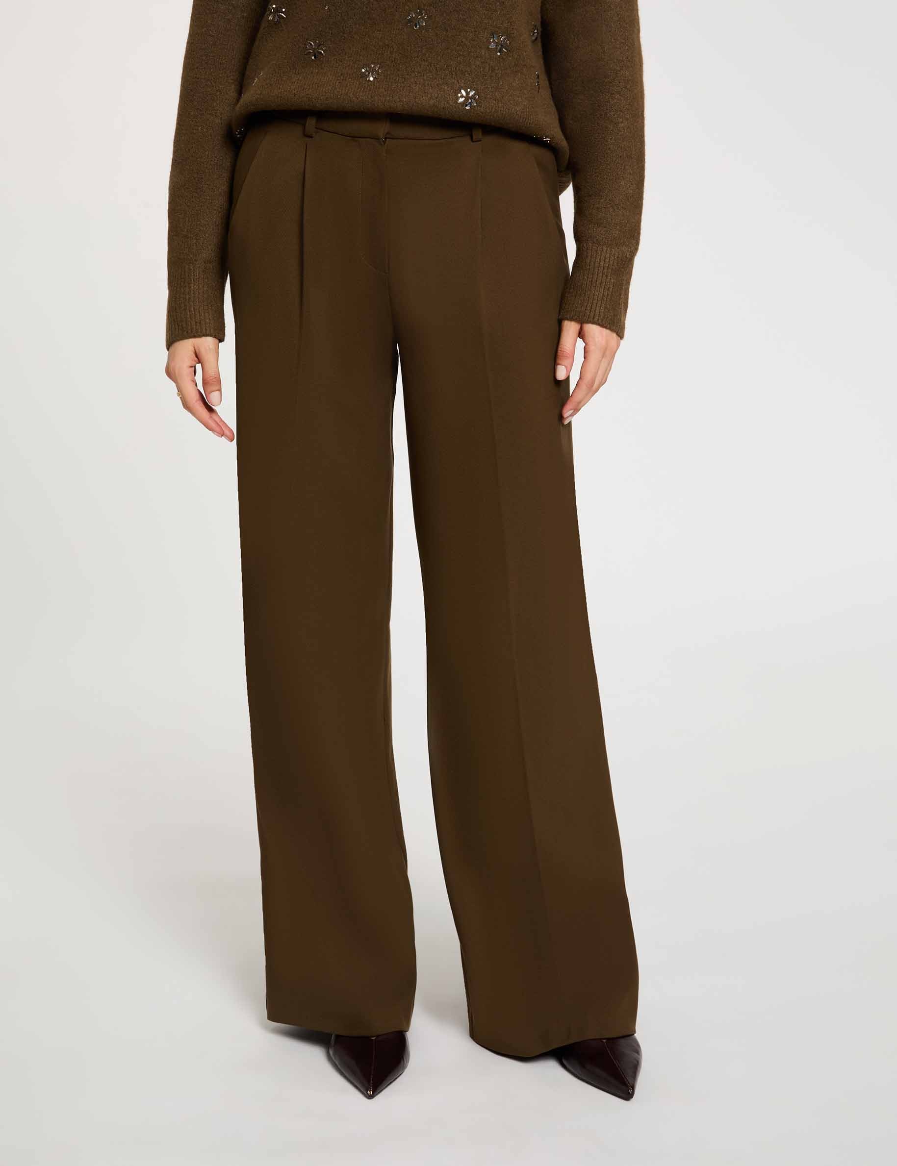 Pantal&oacute;n ancho de tiro alto verde caqui mujer
