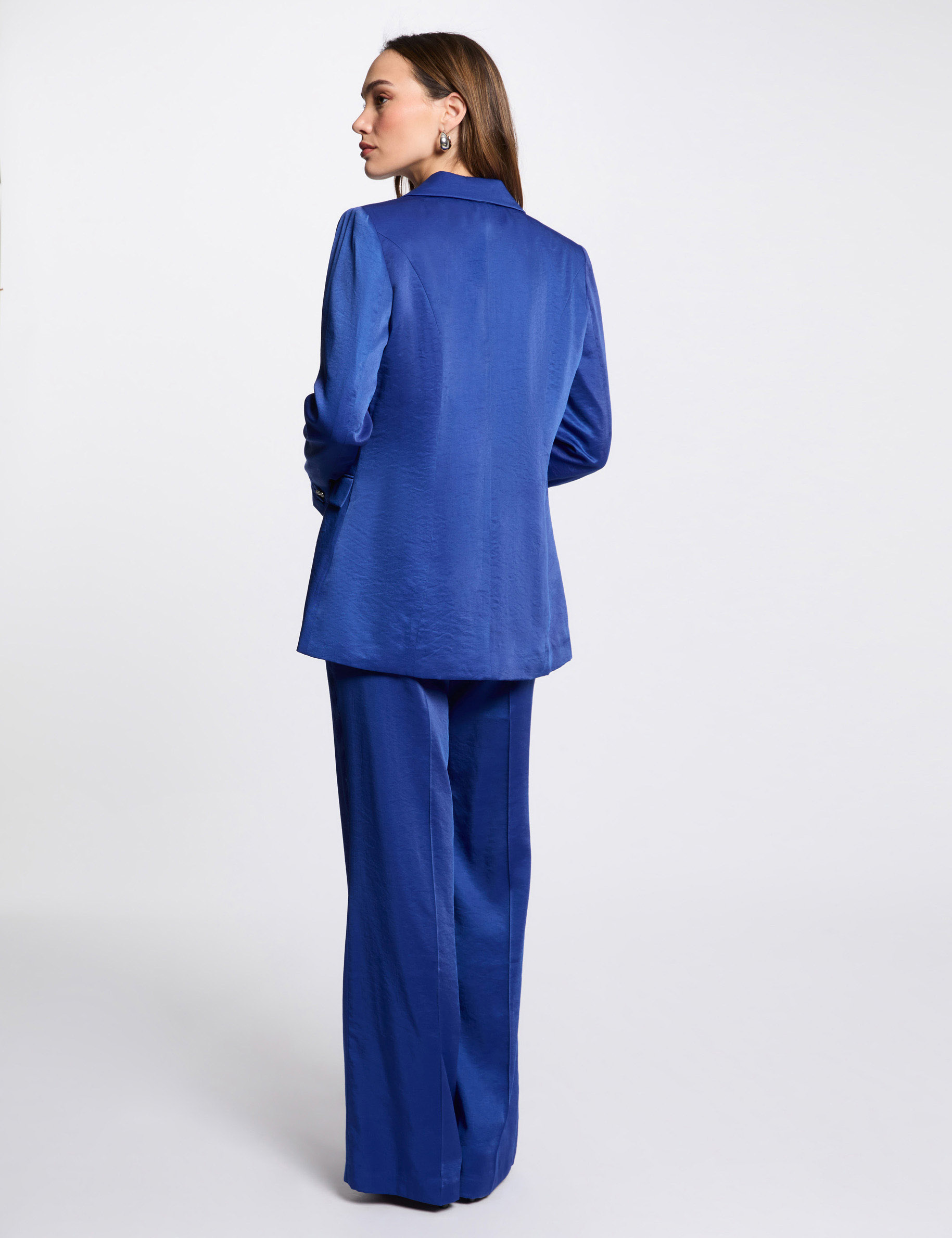 pantalon recto holgado azul electrico mujer Pantalón recto holgado azul eléctrico mujer