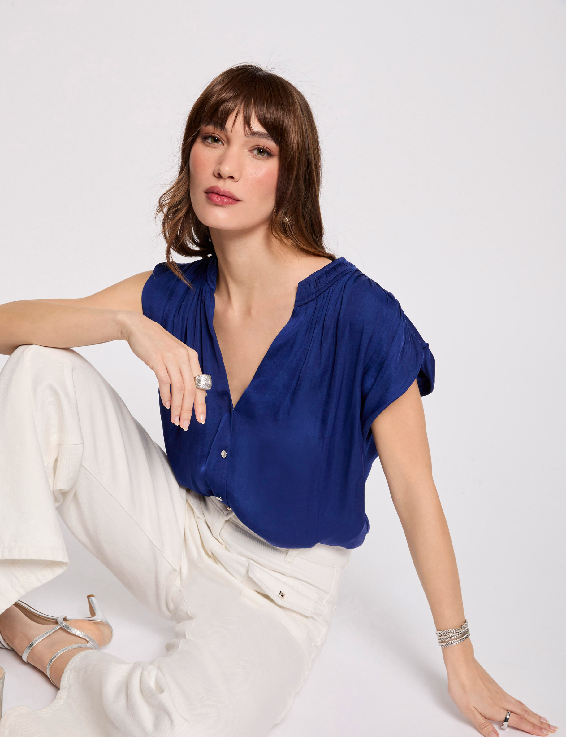 Blusa sin mangas azul eléctrico mujer