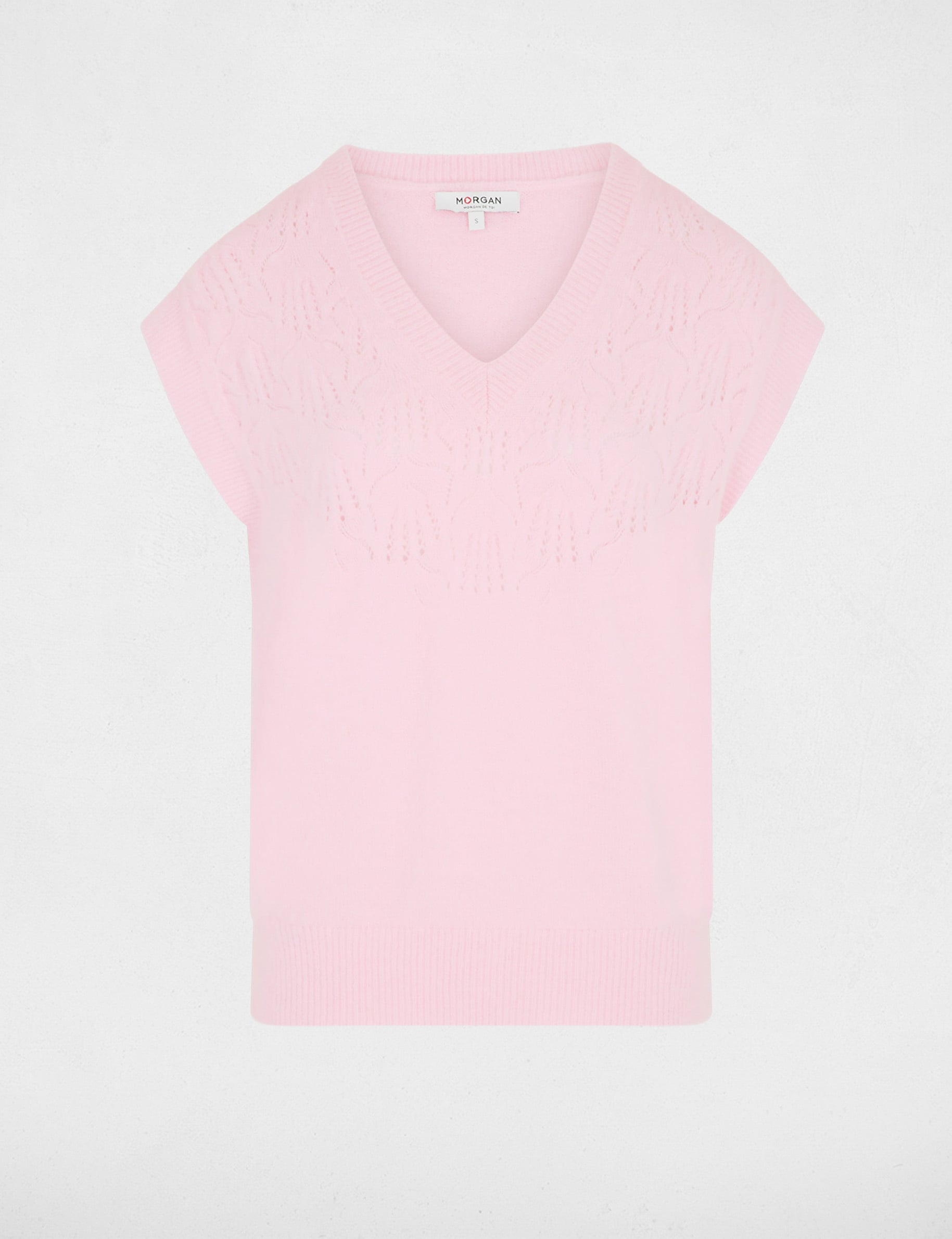 Jersey sin mangas calado rosa mujer