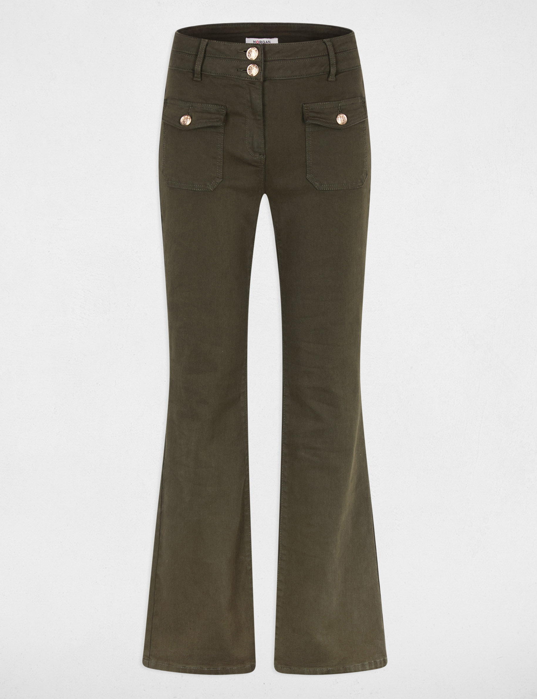 Pantal&oacute;n bootcut verde caqui mujer