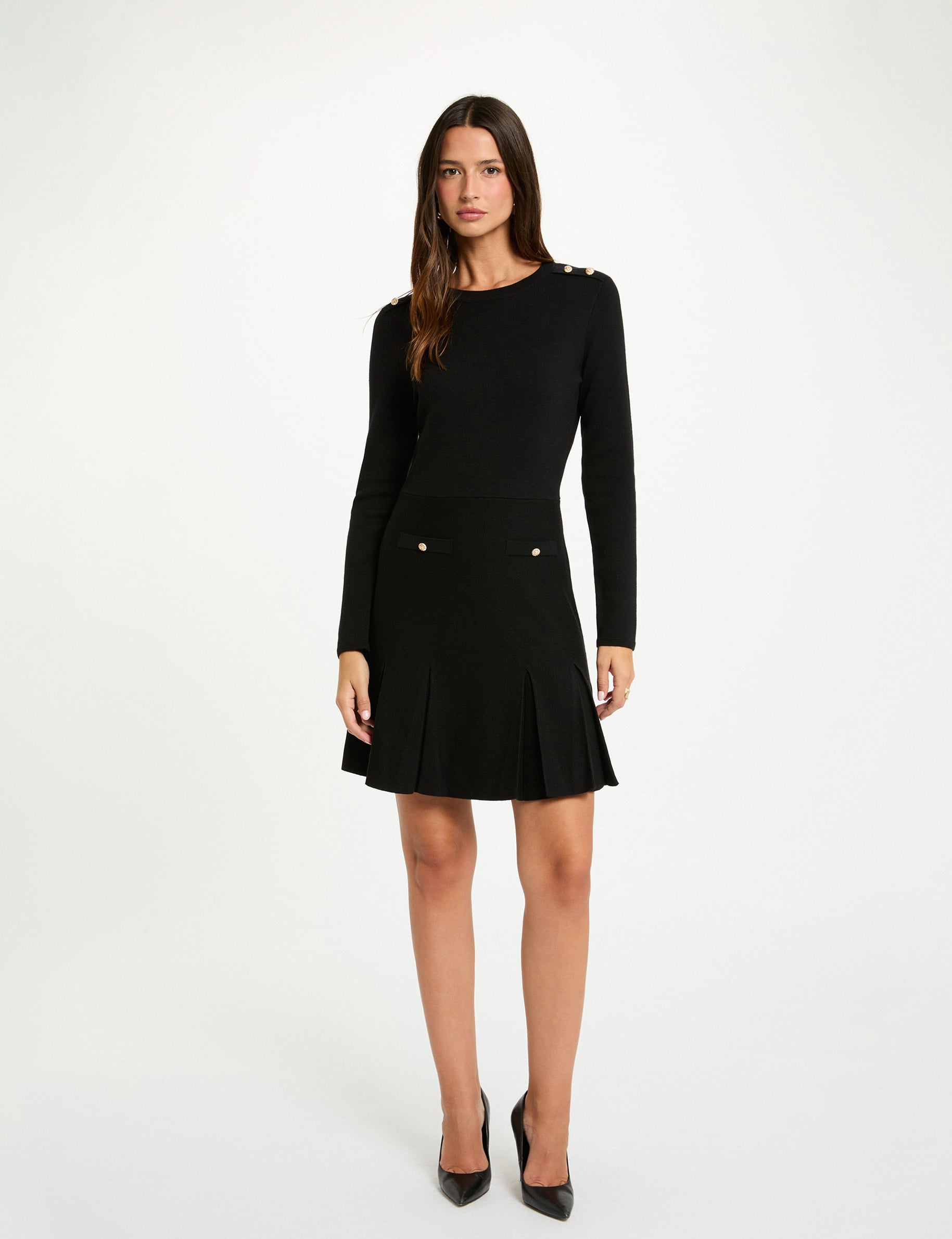 Vestido corto de punto trapezoidal negro mujer