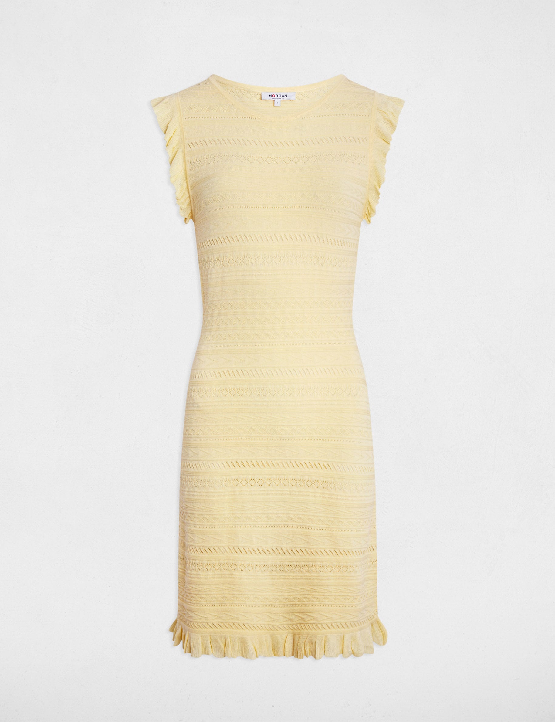 Vestido de punto manga corta amarillo pastel mujer