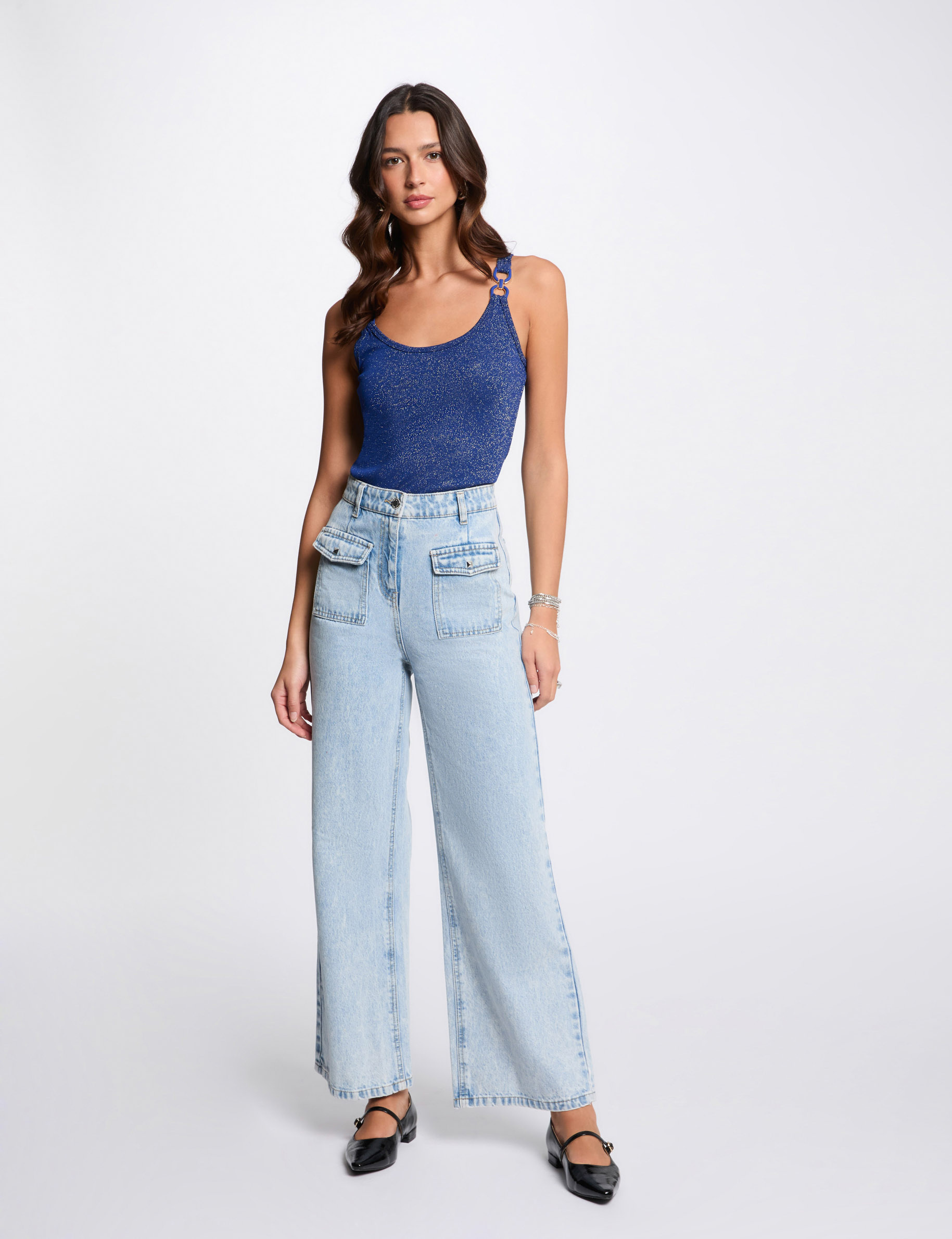 Top sin manga azul eléctrico mujer