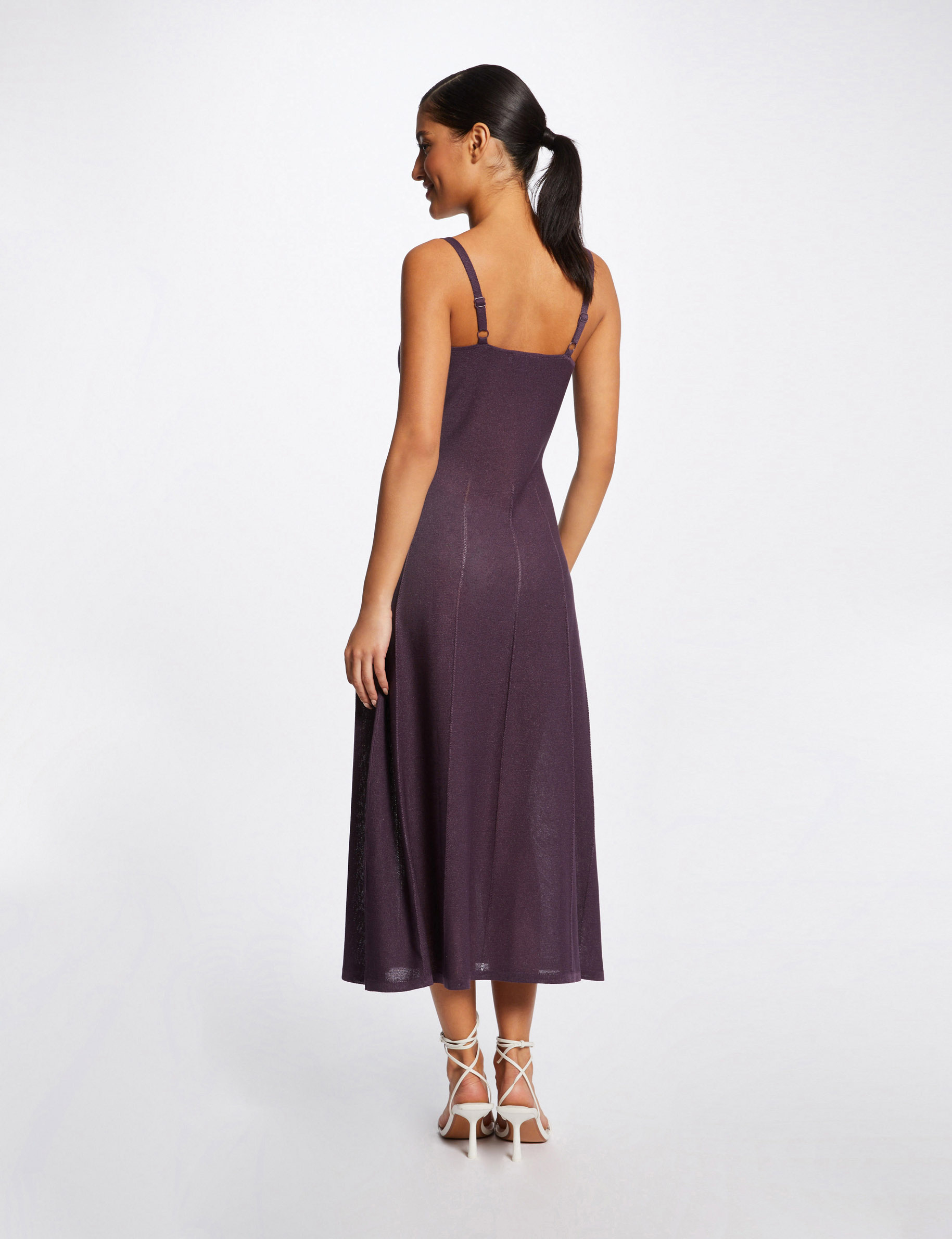 Vestido de punto midi acampanado ciruela mujer Vestido de punto midi acampanado ciruela mujer