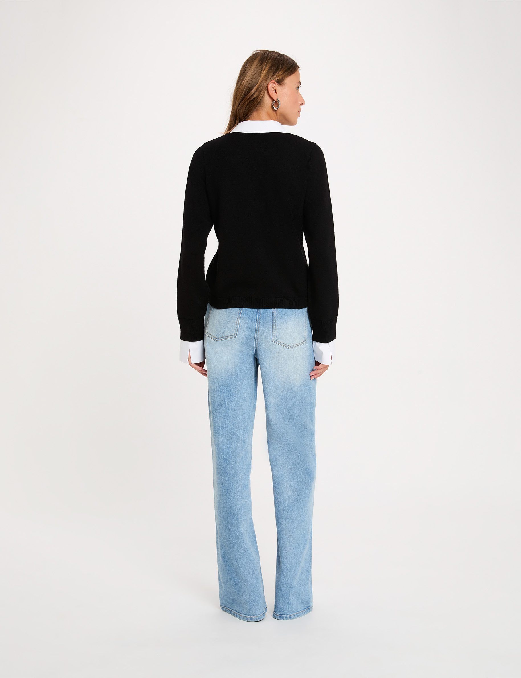 C&aacute;rdigan con cuello de camisa negro mujer