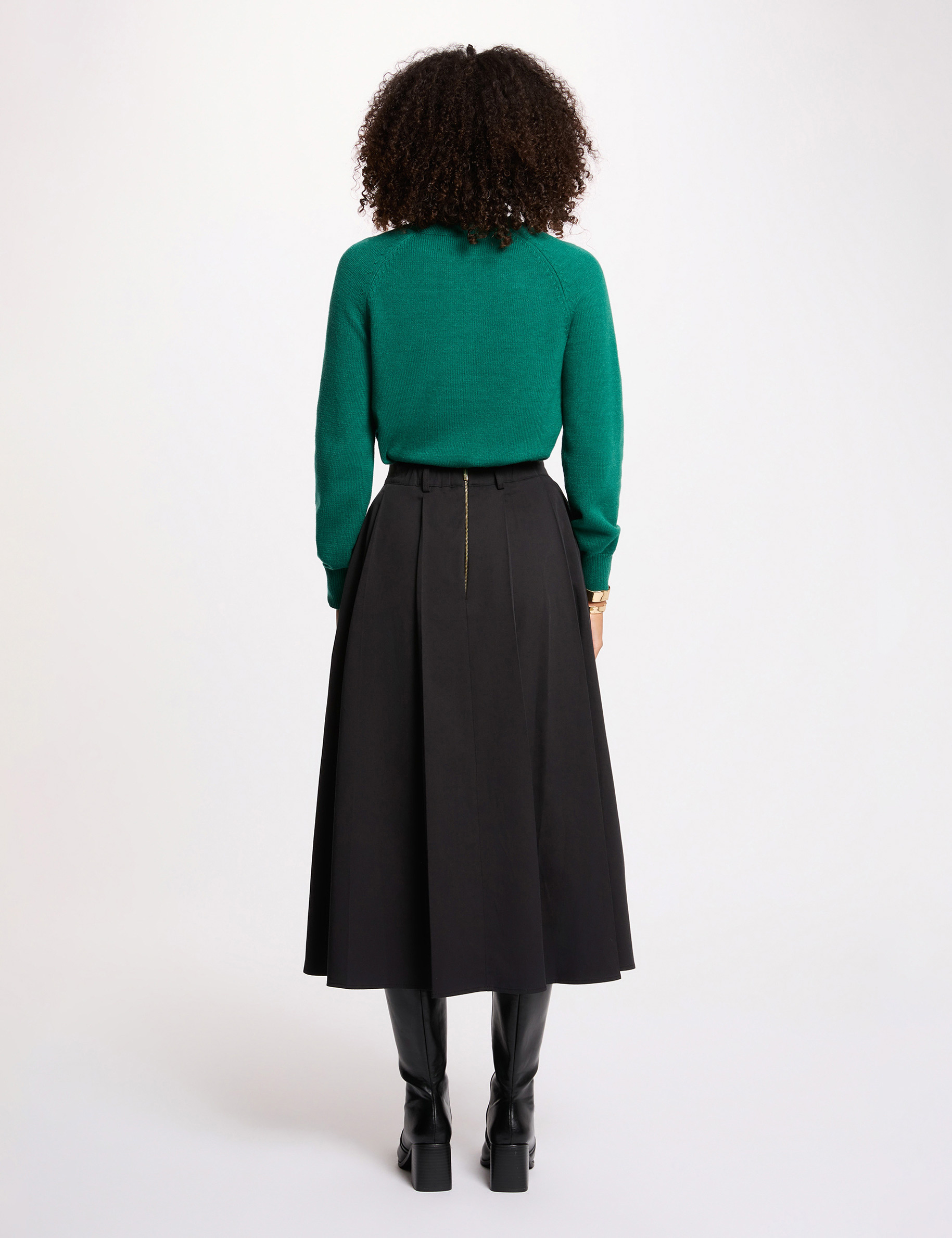 Falda evas&eacute; de talle alto negro mujer