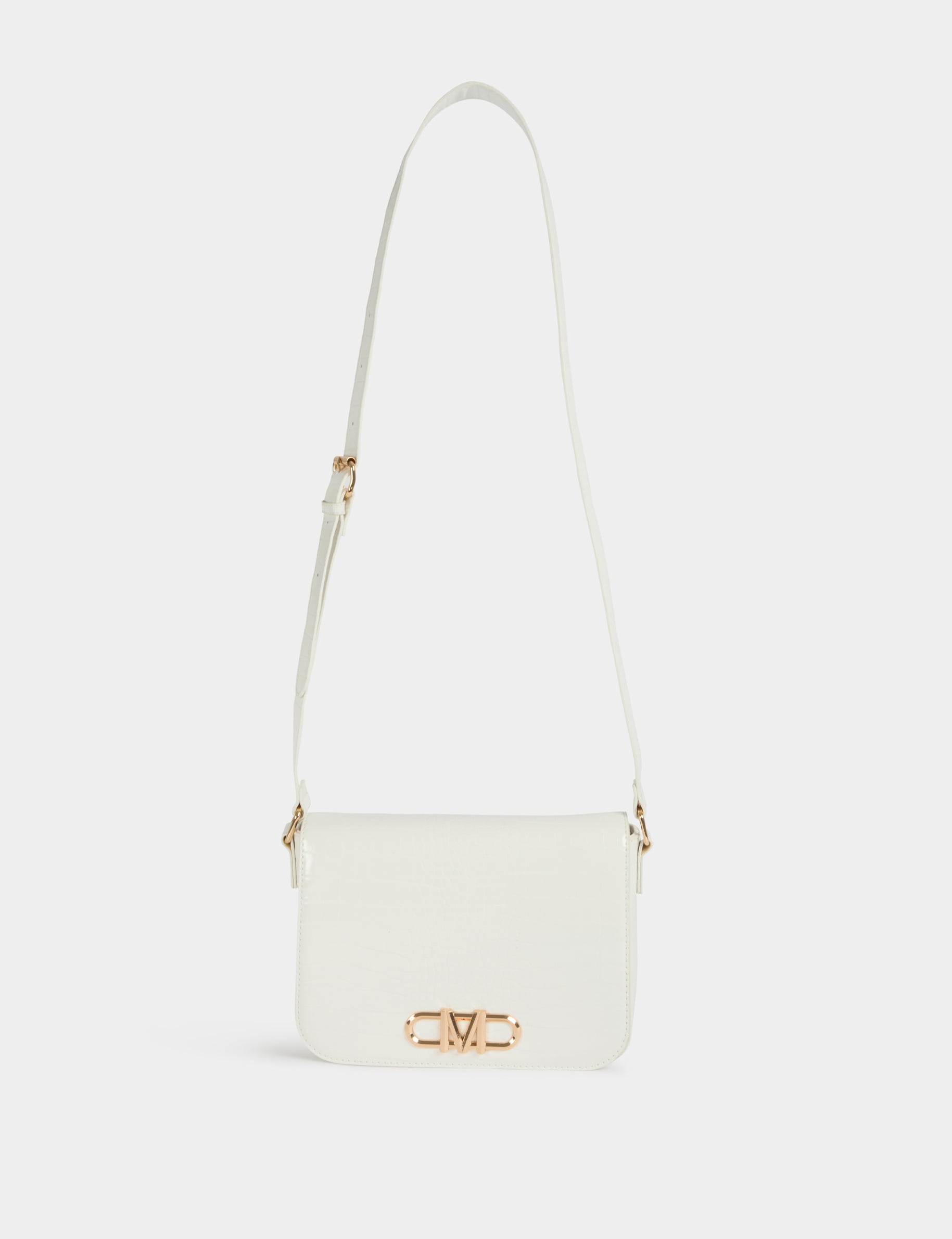 Bolso bandolera efecto cocodrilo marfil mujer