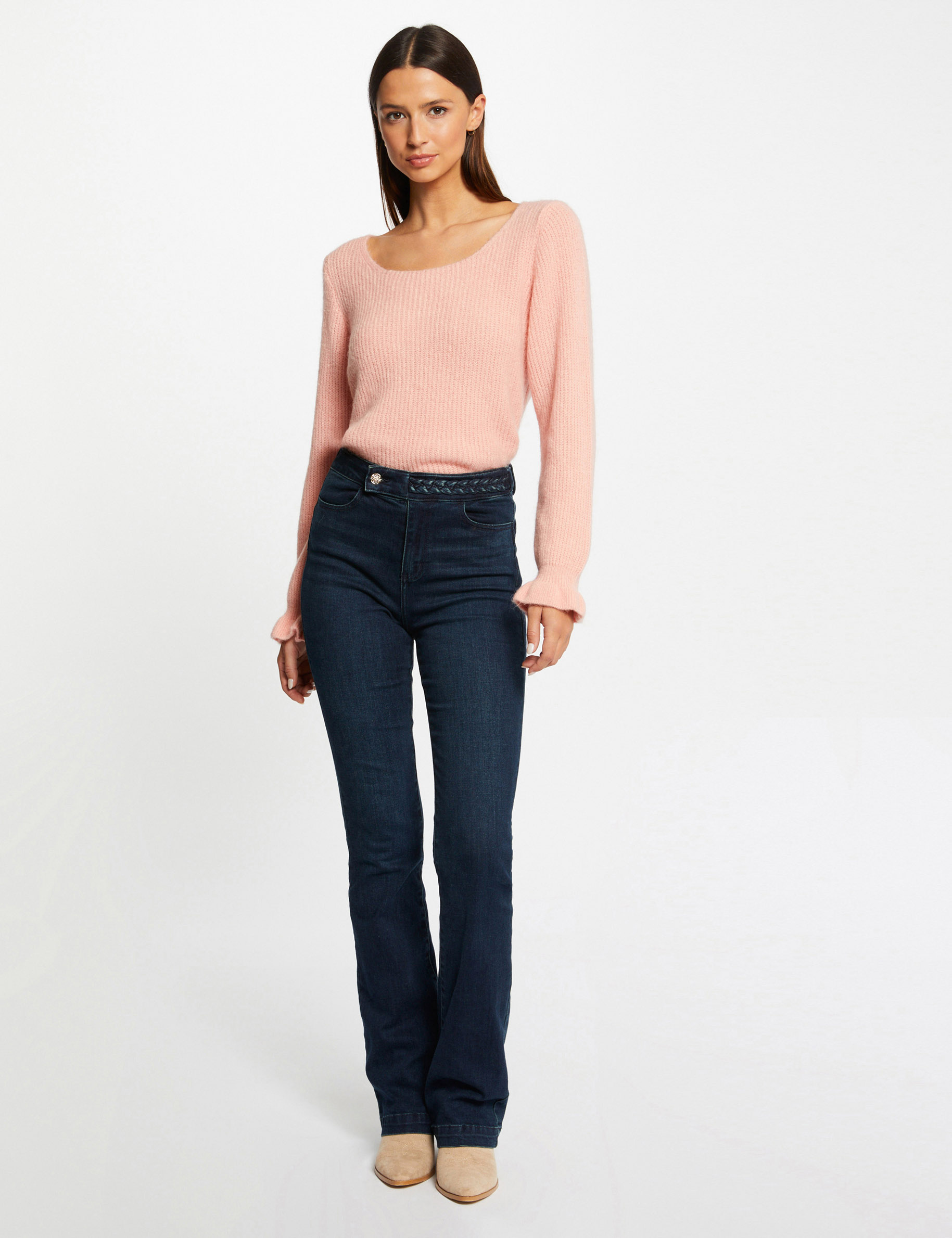 jersey manga larga con cuello redondo corail mujer Jersey manga larga con cuello redondo corail mujer